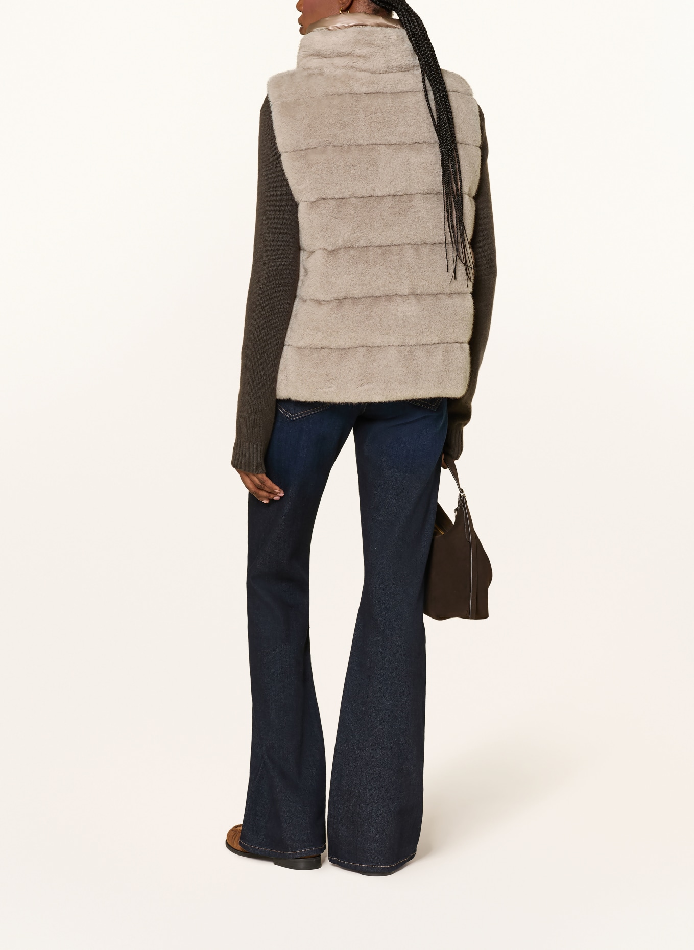 HERNO Faux fur down vest: LIGHT BROWN