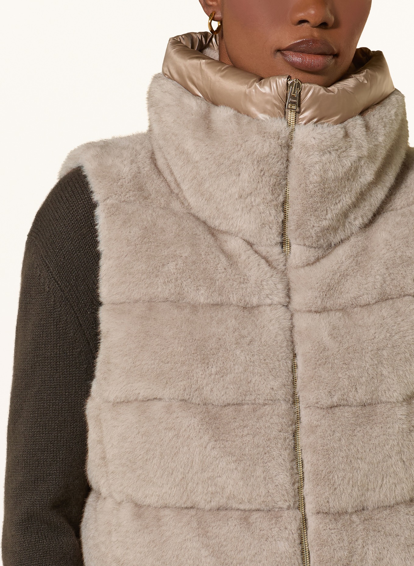 HERNO Faux fur down vest: LIGHT BROWN