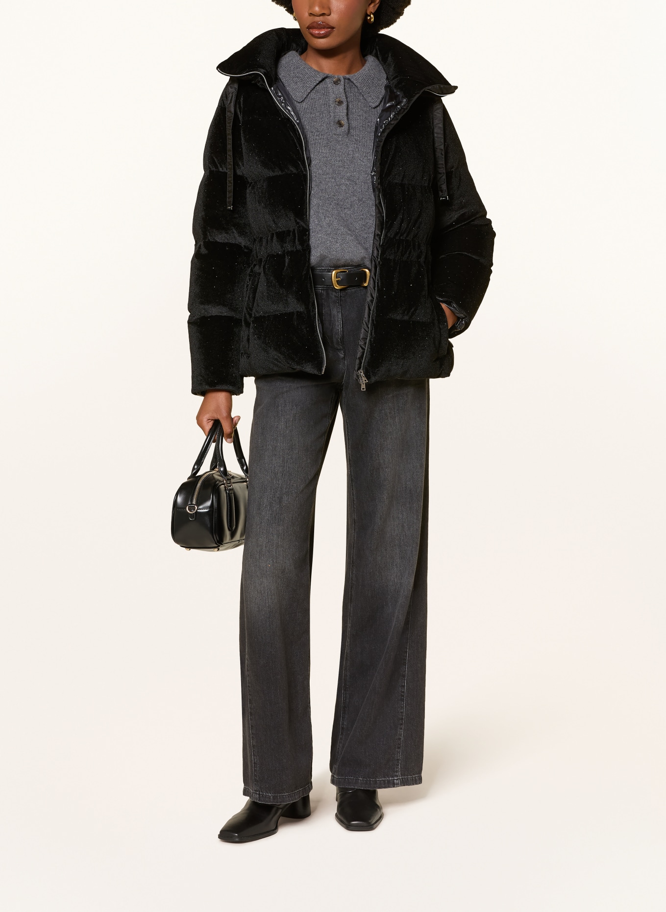 HERNO Velvet down jacket with rhinestones: BLACK