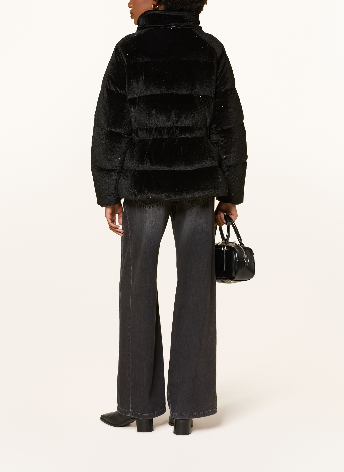 HERNO Velvet down jacket with rhinestones: BLACK
