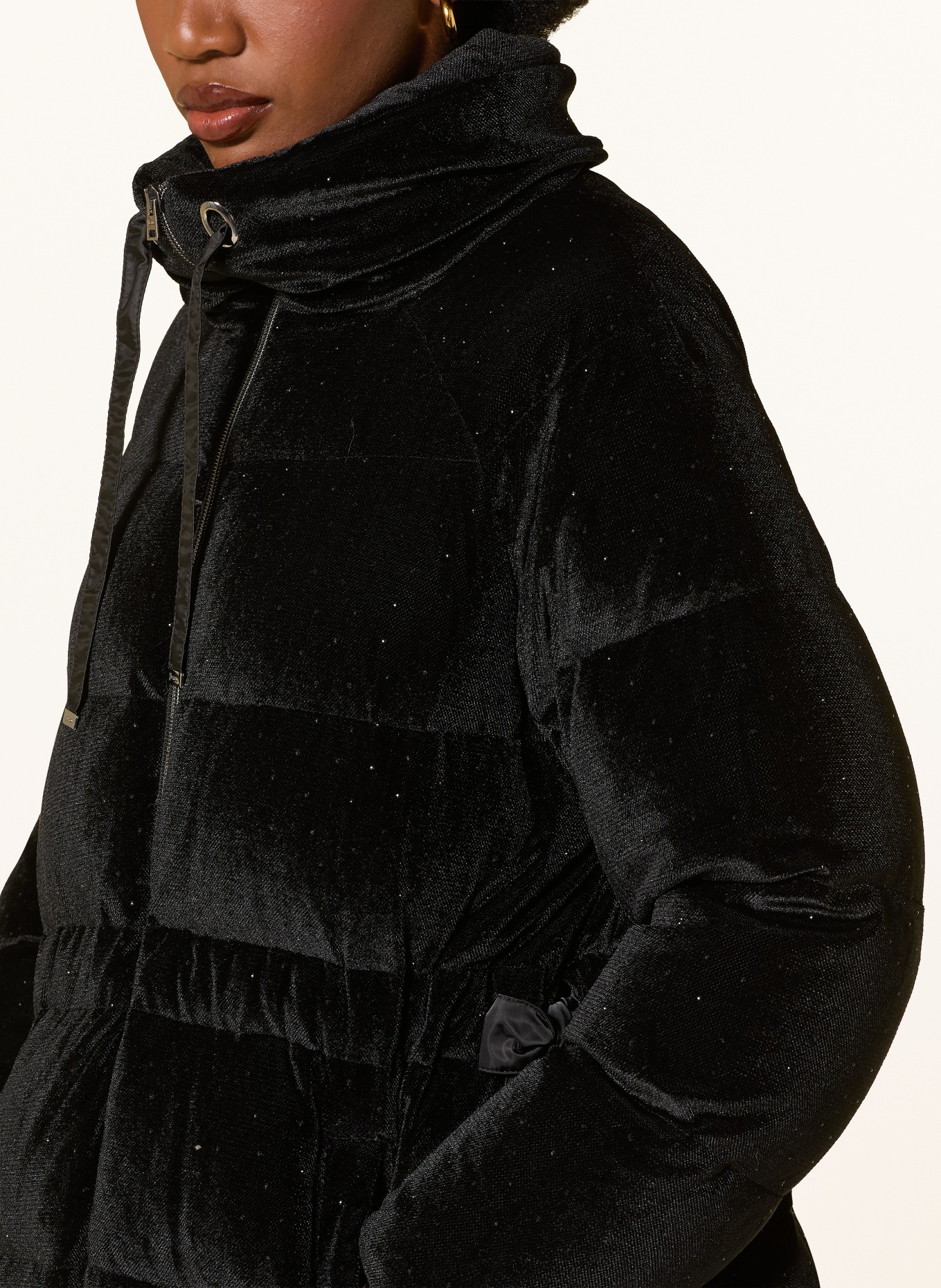 HERNO Velvet down jacket with rhinestones: BLACK