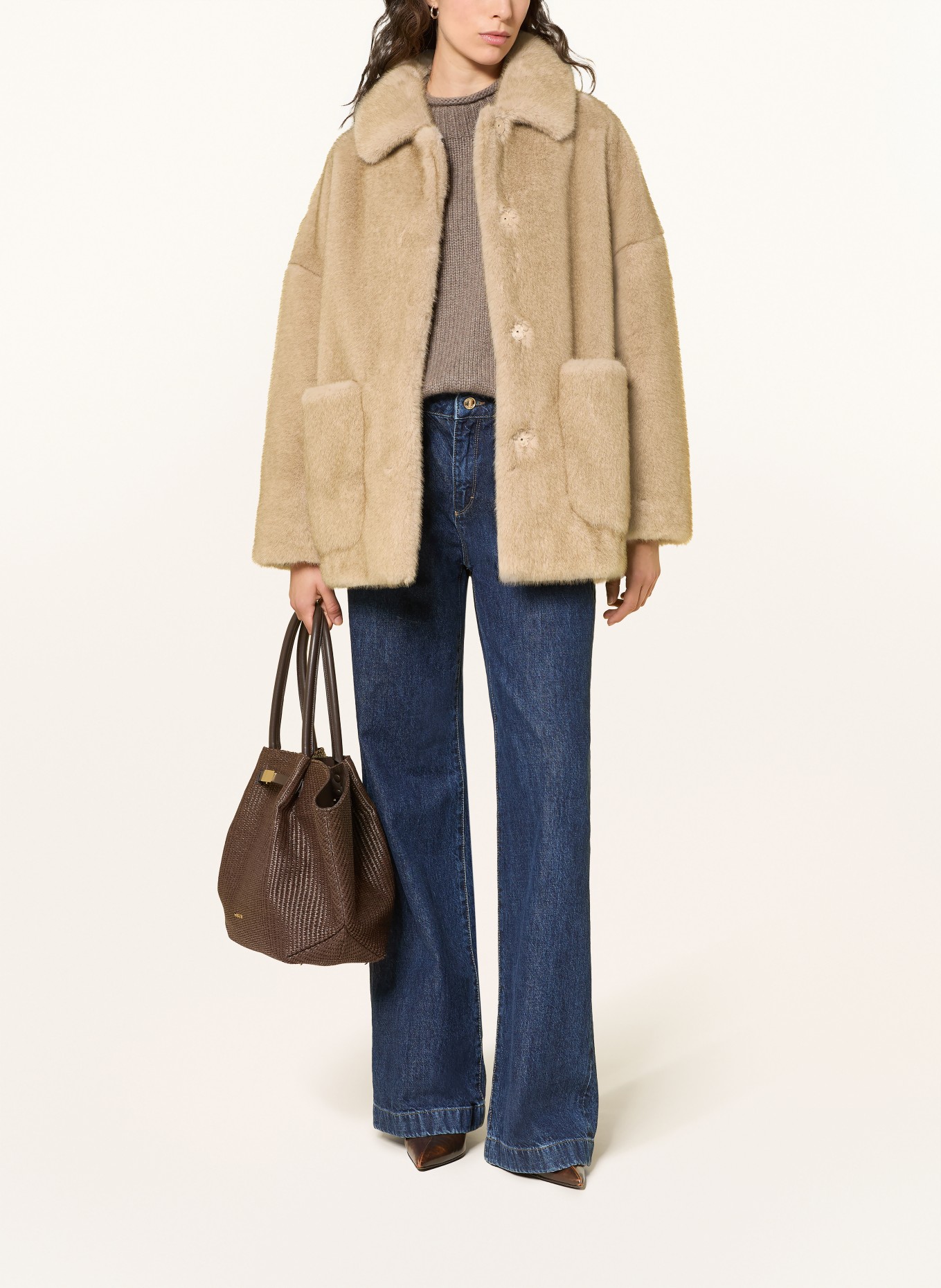 HERNO Jas van imitatiebont: BEIGE