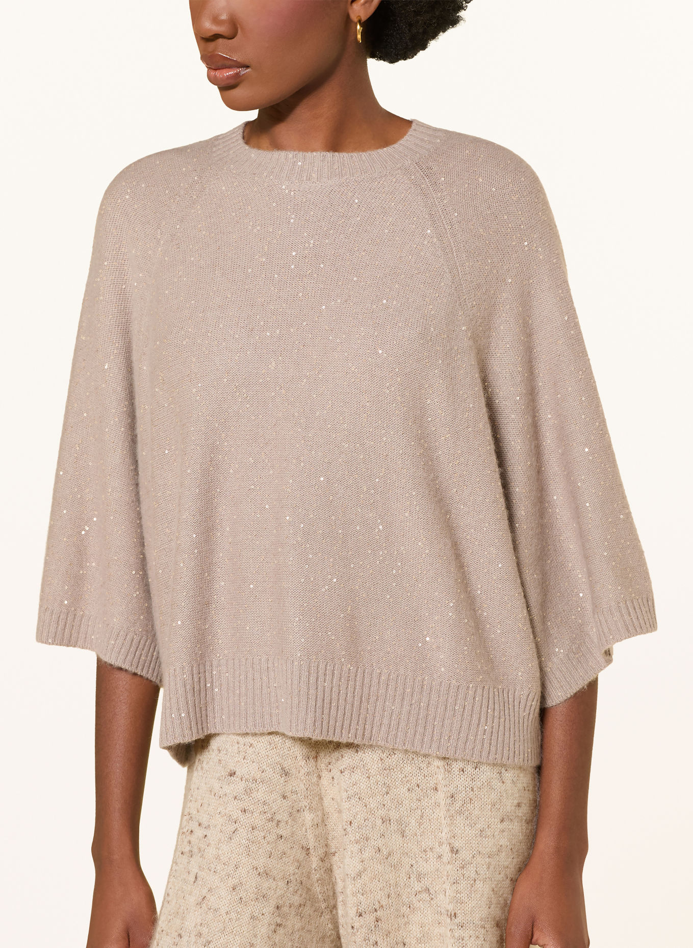 FABIANA FILIPPI Pullover mit 3/4-Arm und Pailletten: TAUPE / GOLD