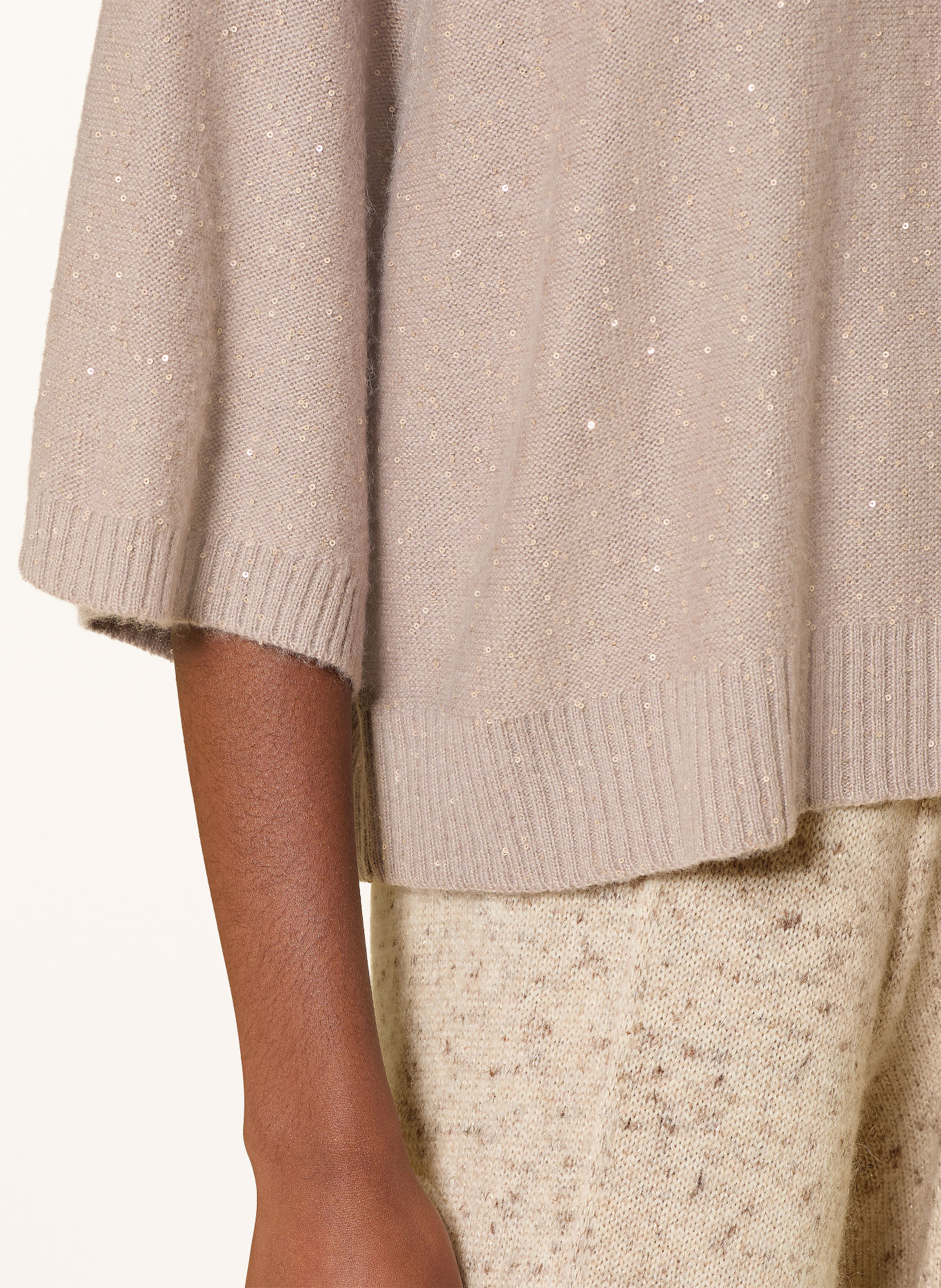 FABIANA FILIPPI Pullover mit 3/4-Arm und Pailletten: TAUPE / GOLD