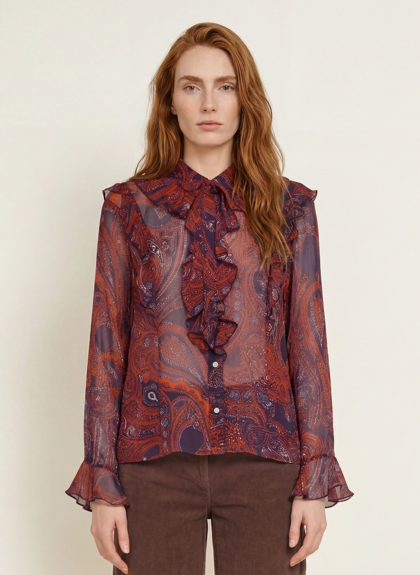 darling harbour Blouse à lavallière avec volants: orange /blueberry