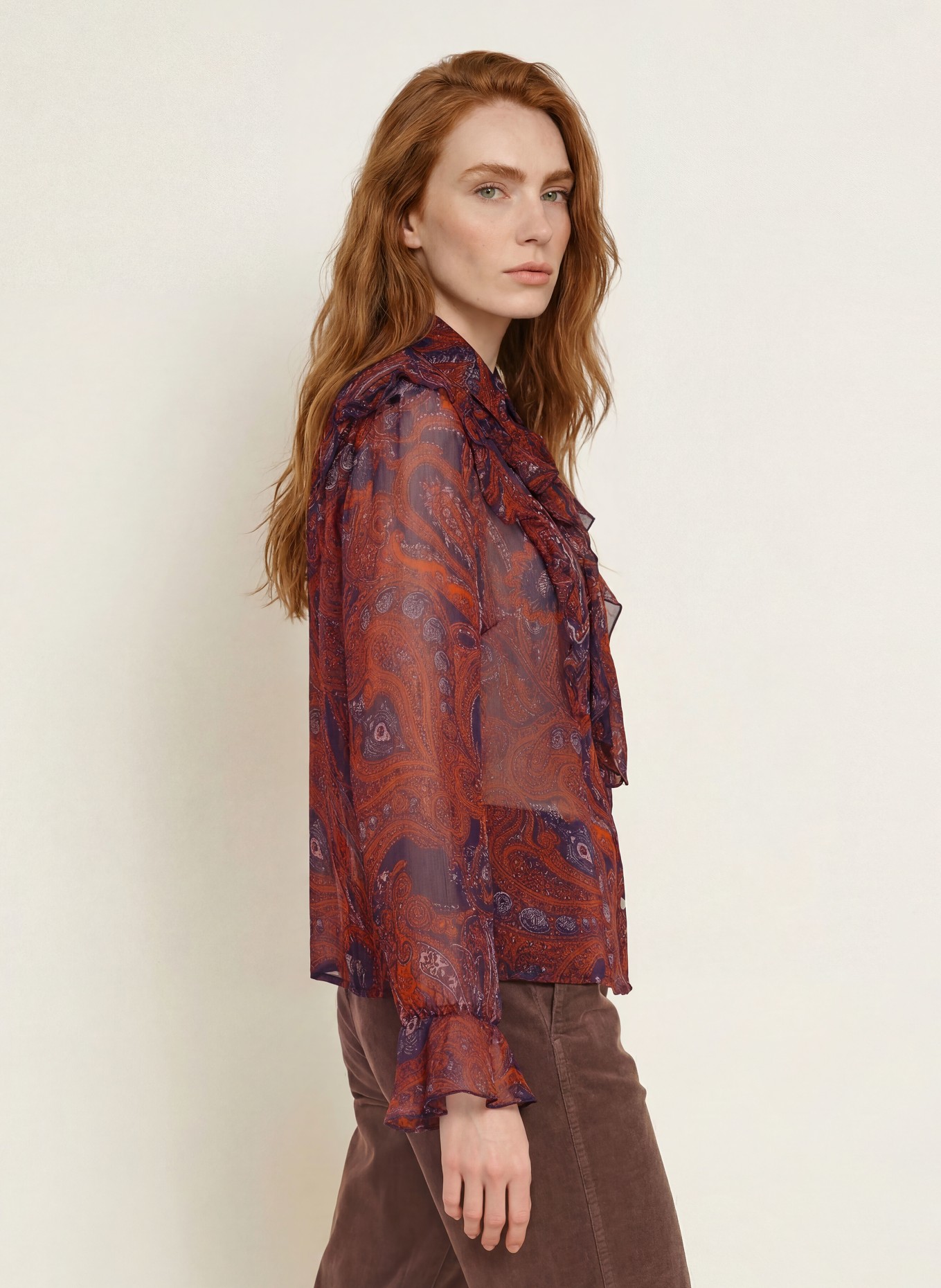 darling harbour Blouse à lavallière avec volants: orange /blueberry