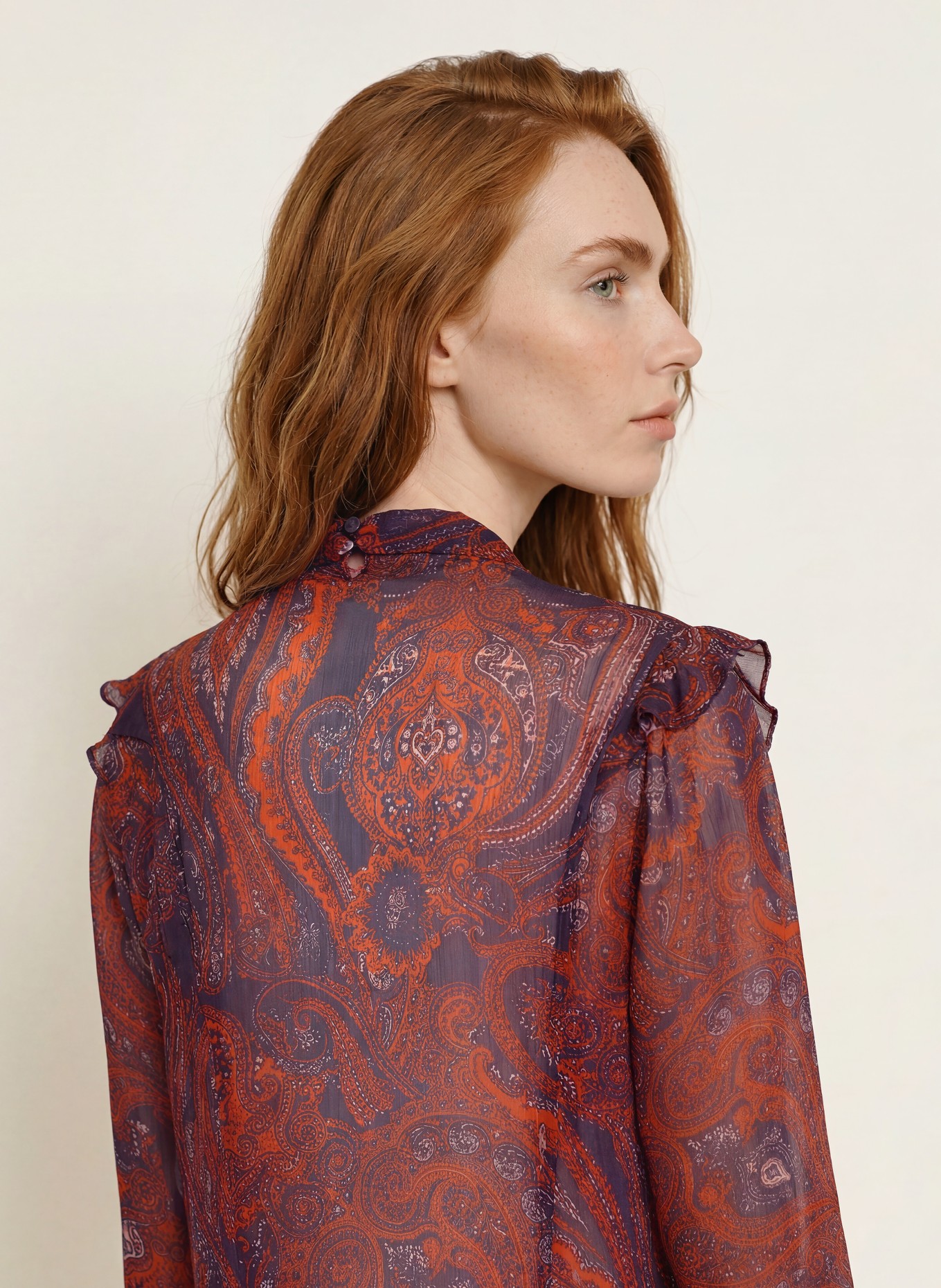 darling harbour Blouse à lavallière avec volants: orange /blueberry