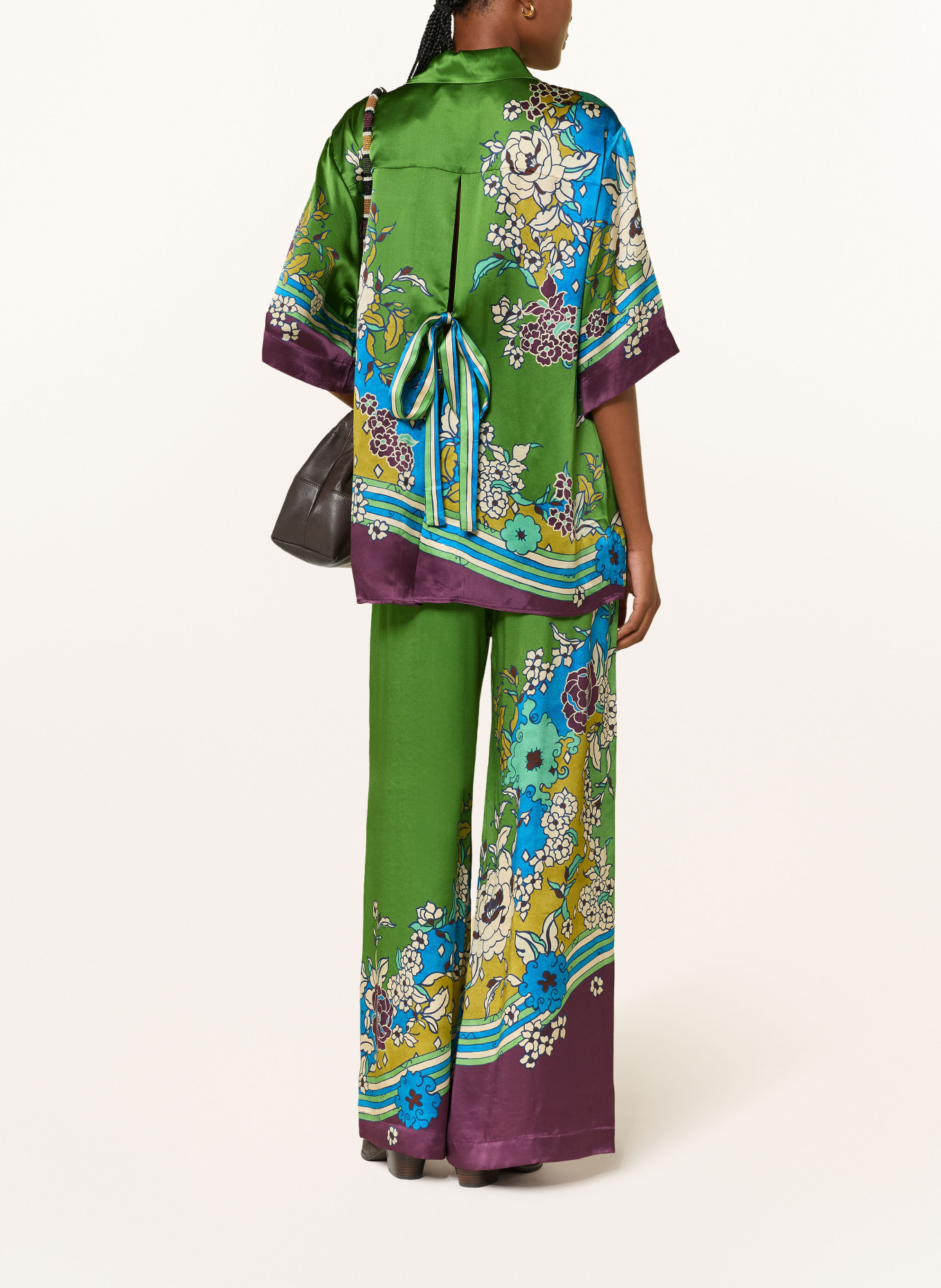 ALÉMAIS NANCI Silk Shirt Blouse: GREEN / PURPLE / BLUE