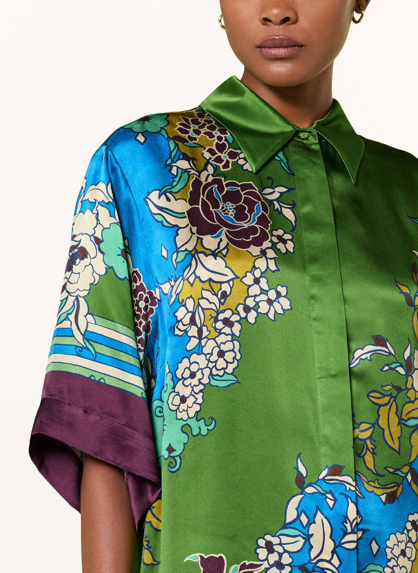 ALÉMAIS NANCI Silk Shirt Blouse: GREEN / PURPLE / BLUE