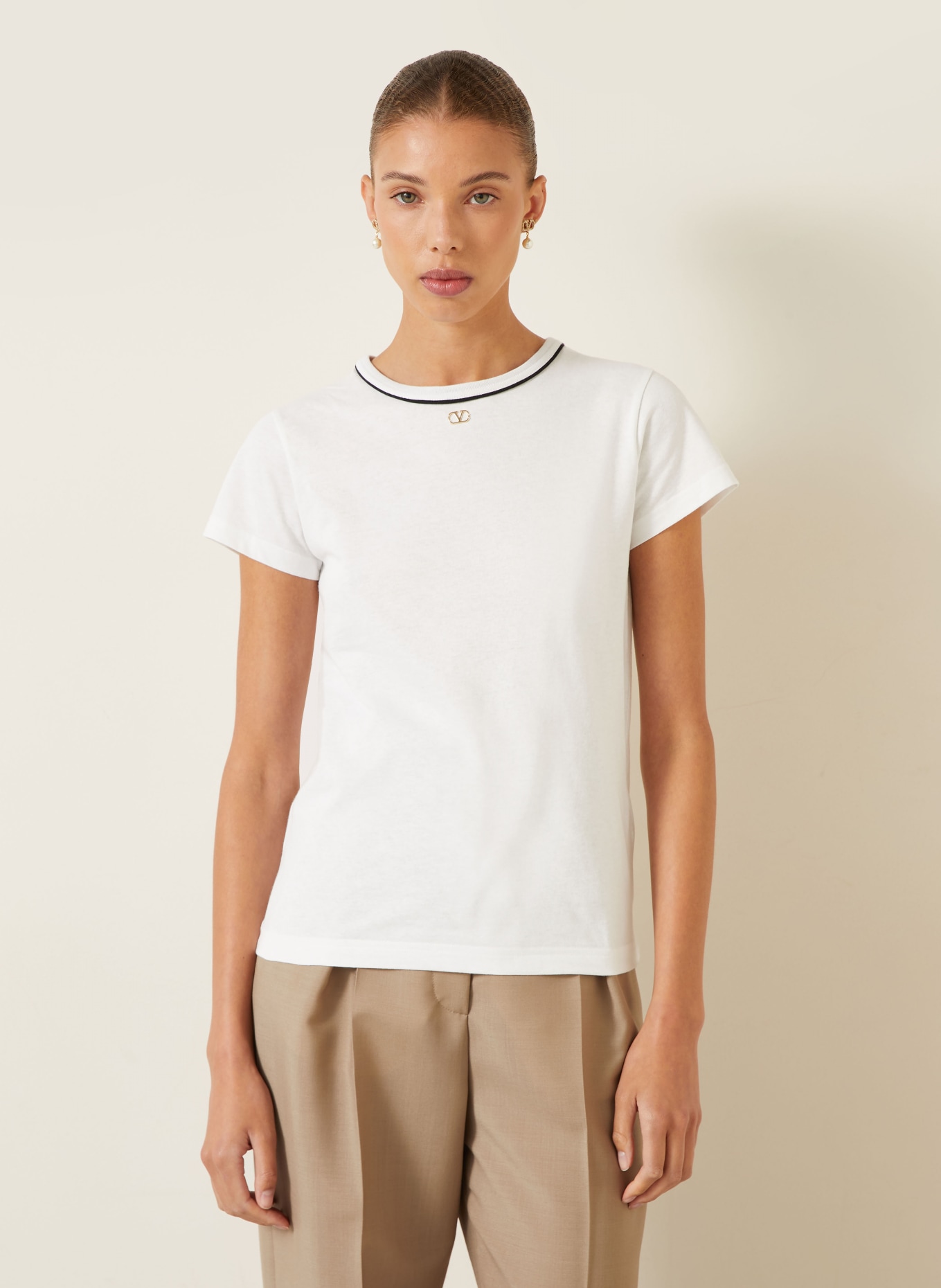 VALENTINO SOLID T-shirt: WHITE