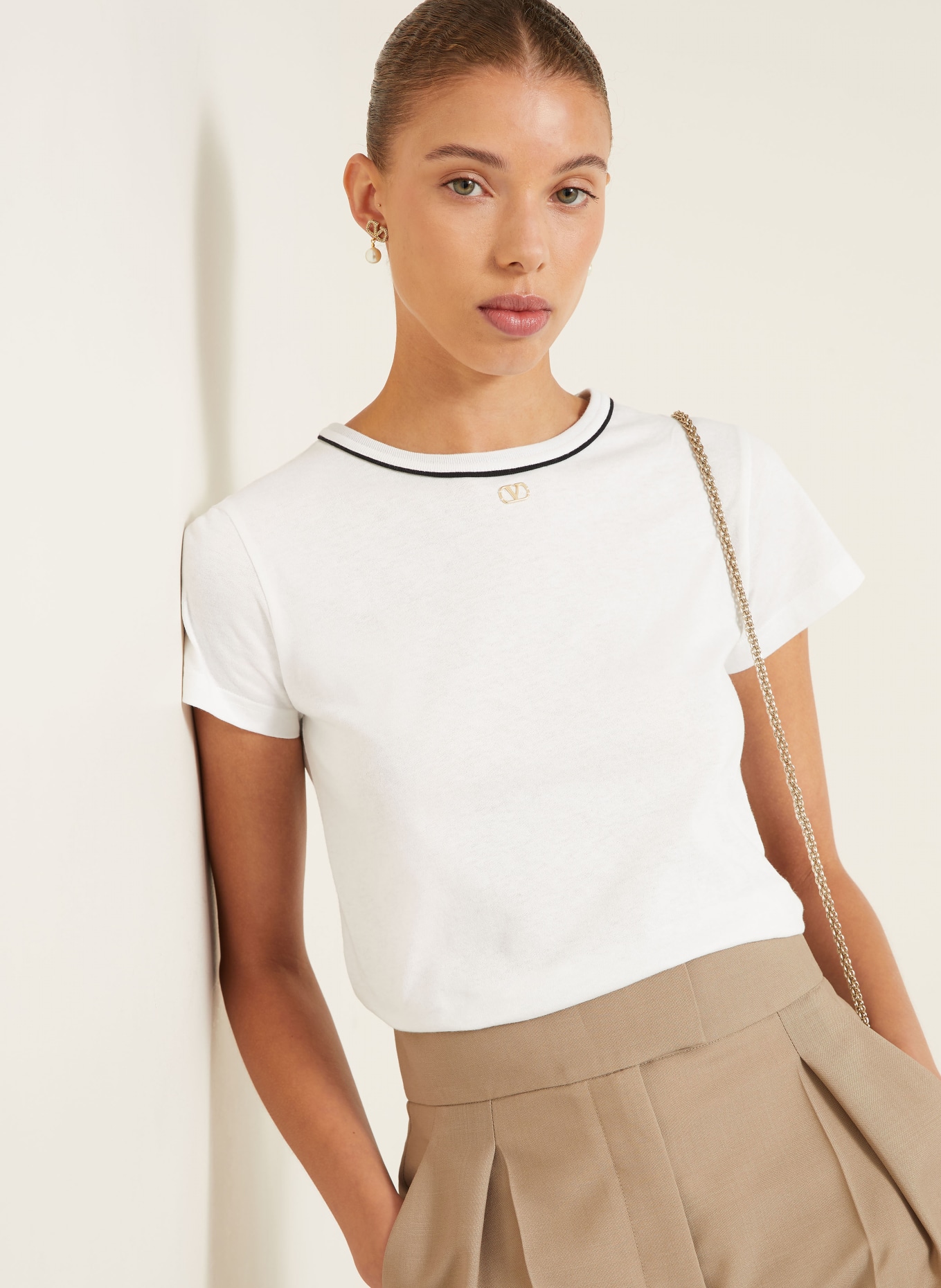 VALENTINO SOLID T-shirt: WHITE