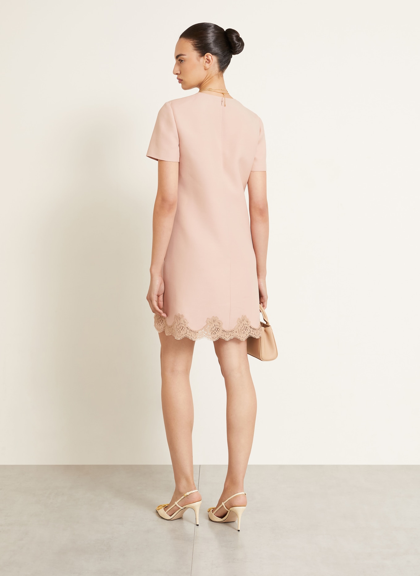 VALENTINO Kleid SOLID mit Seide und Spitze: ROSÉ