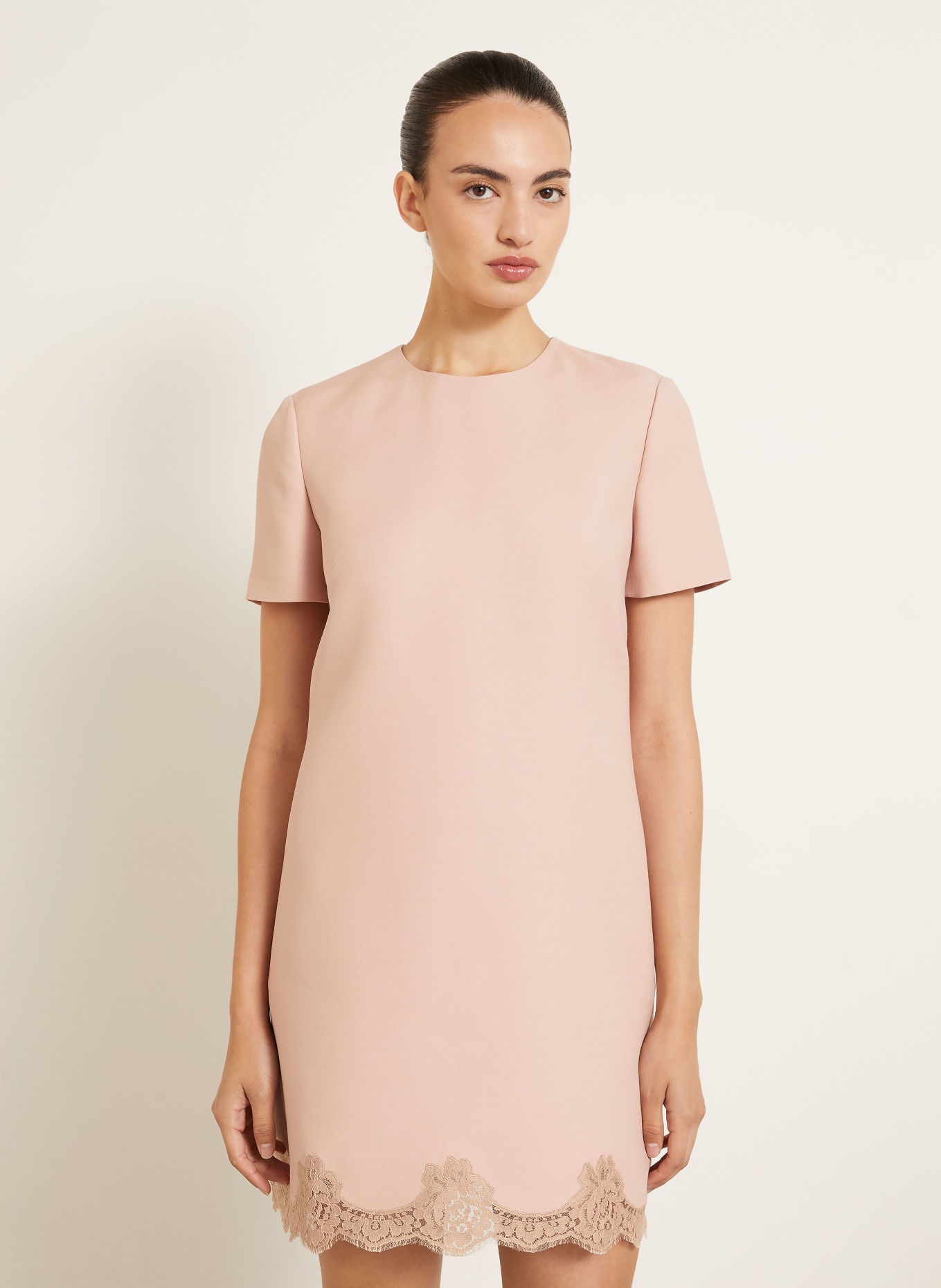 VALENTINO Kleid SOLID mit Seide und Spitze: ROSÉ