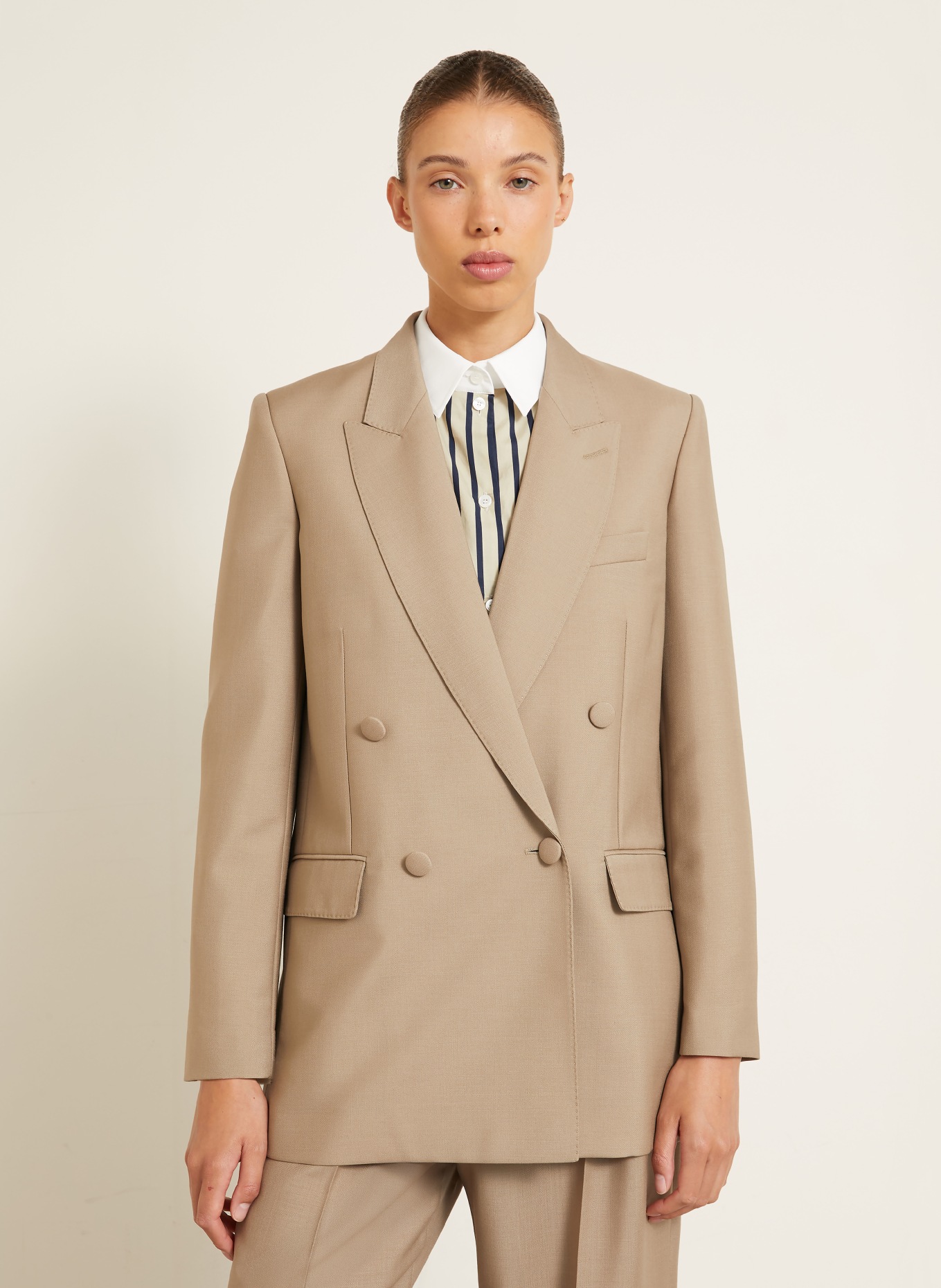 VALENTINO SOLID Long blazer with Mohair: BEIGE