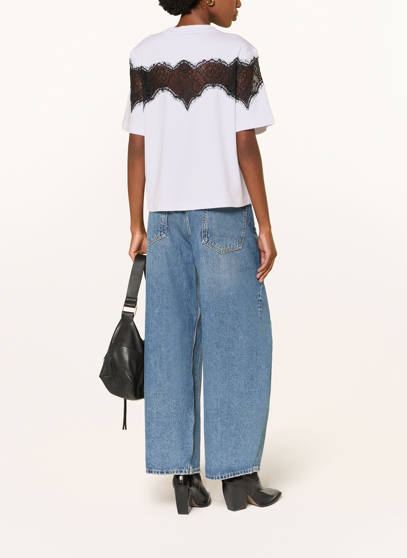 ALLSAINTS LISA T-shirt with lace: WHITE / BLACK