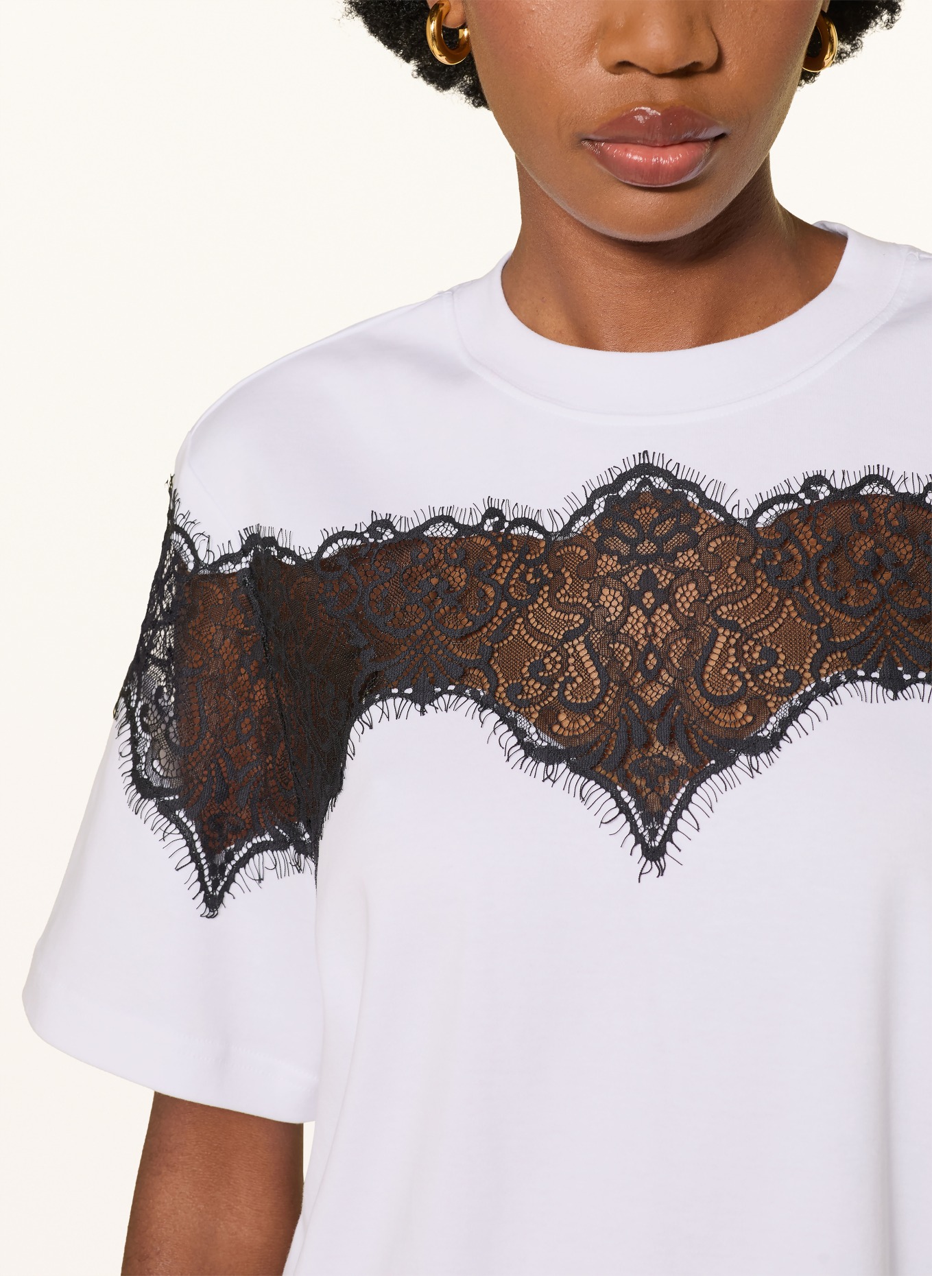 ALLSAINTS LISA T-shirt with lace: WHITE / BLACK