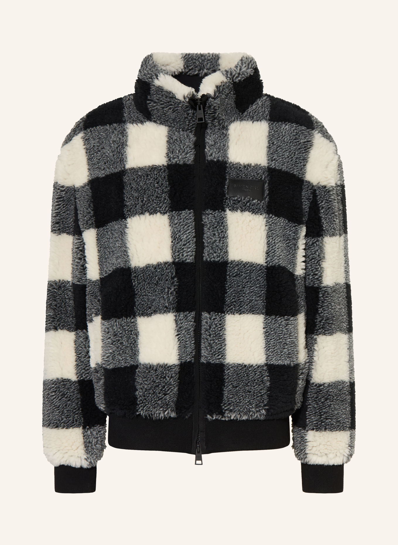 GIVENCHY Teddyfell-Blouson: SCHWARZ / GRAU / WEISS