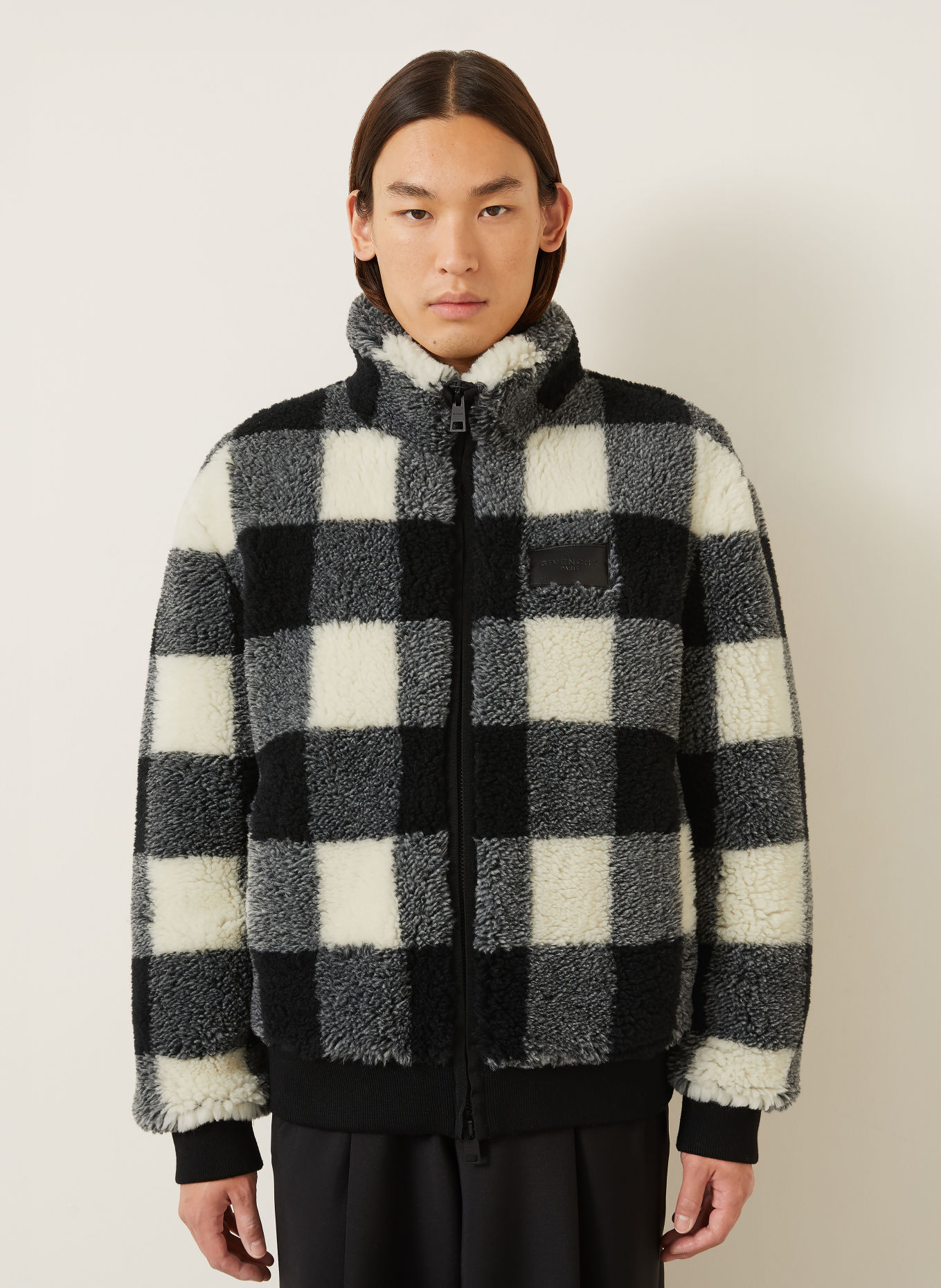GIVENCHY Teddyfell-Blouson: SCHWARZ / GRAU / WEISS