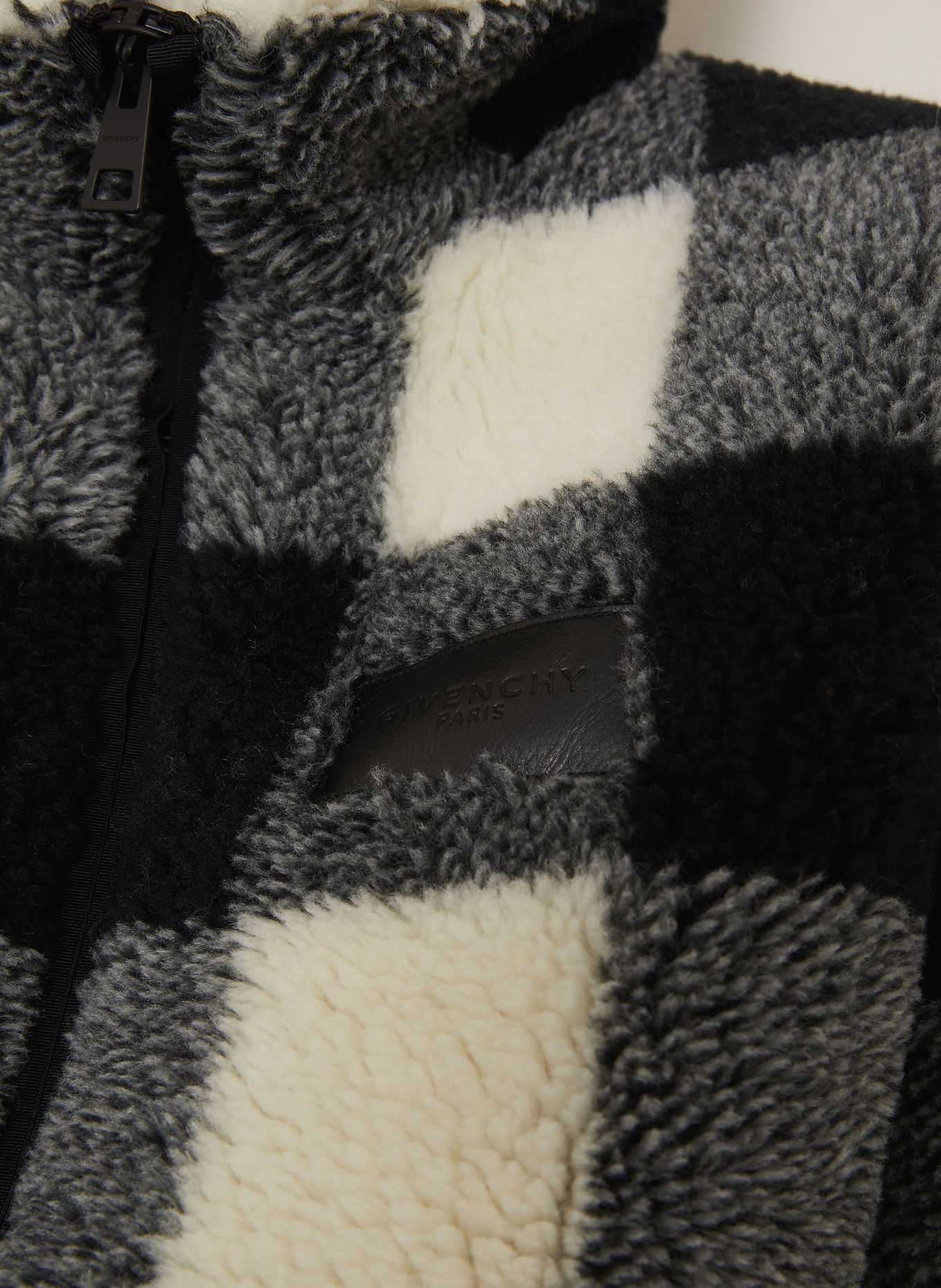 GIVENCHY Teddyfell-Blouson: SCHWARZ / GRAU / WEISS