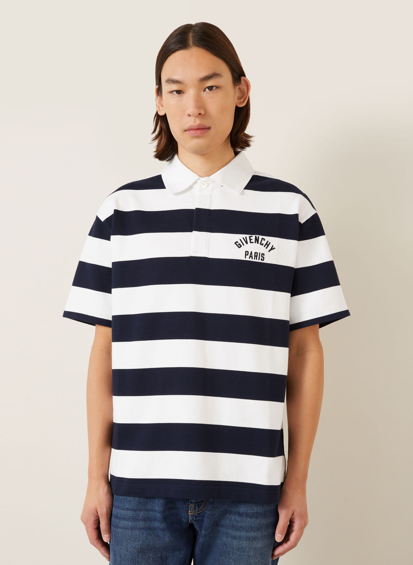 GIVENCHY Sweat-Poloshirt Regular Fit: DUNKELBLAU / WEISS