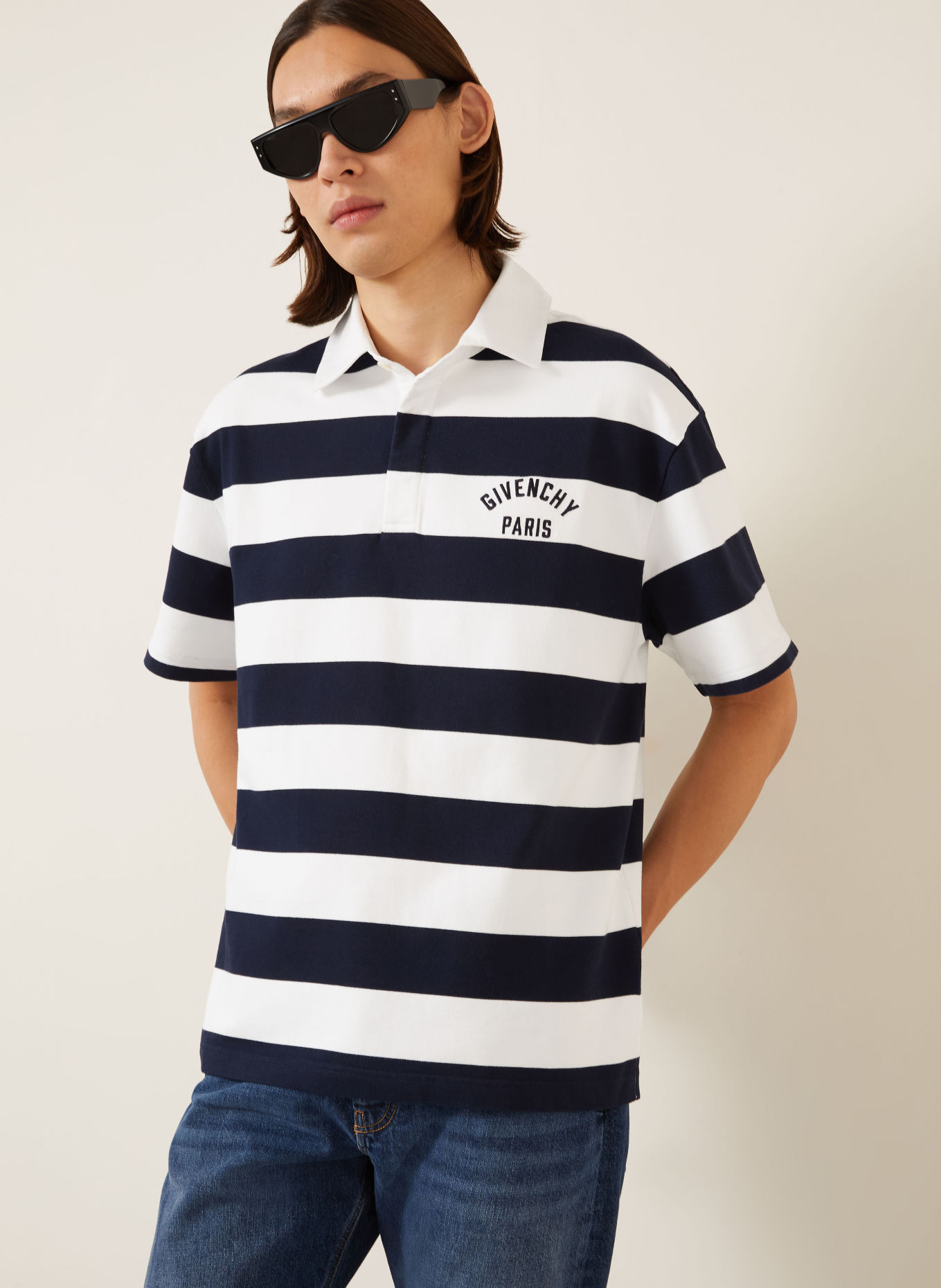 GIVENCHY Sweat-Poloshirt Regular Fit: DUNKELBLAU / WEISS