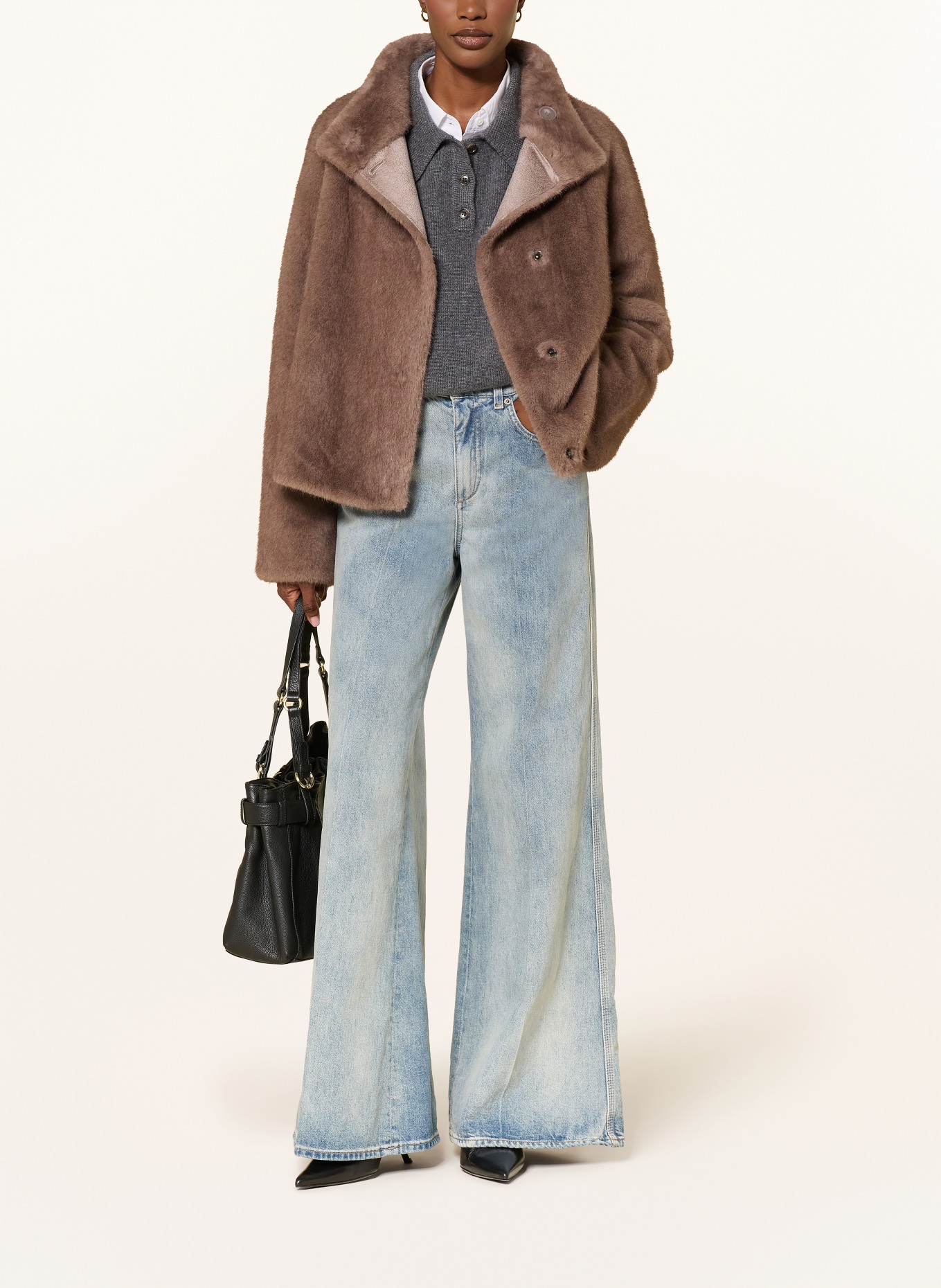 STUDIO AR Kunstfell-Jacke MALLOW zum Wenden: TAUPE