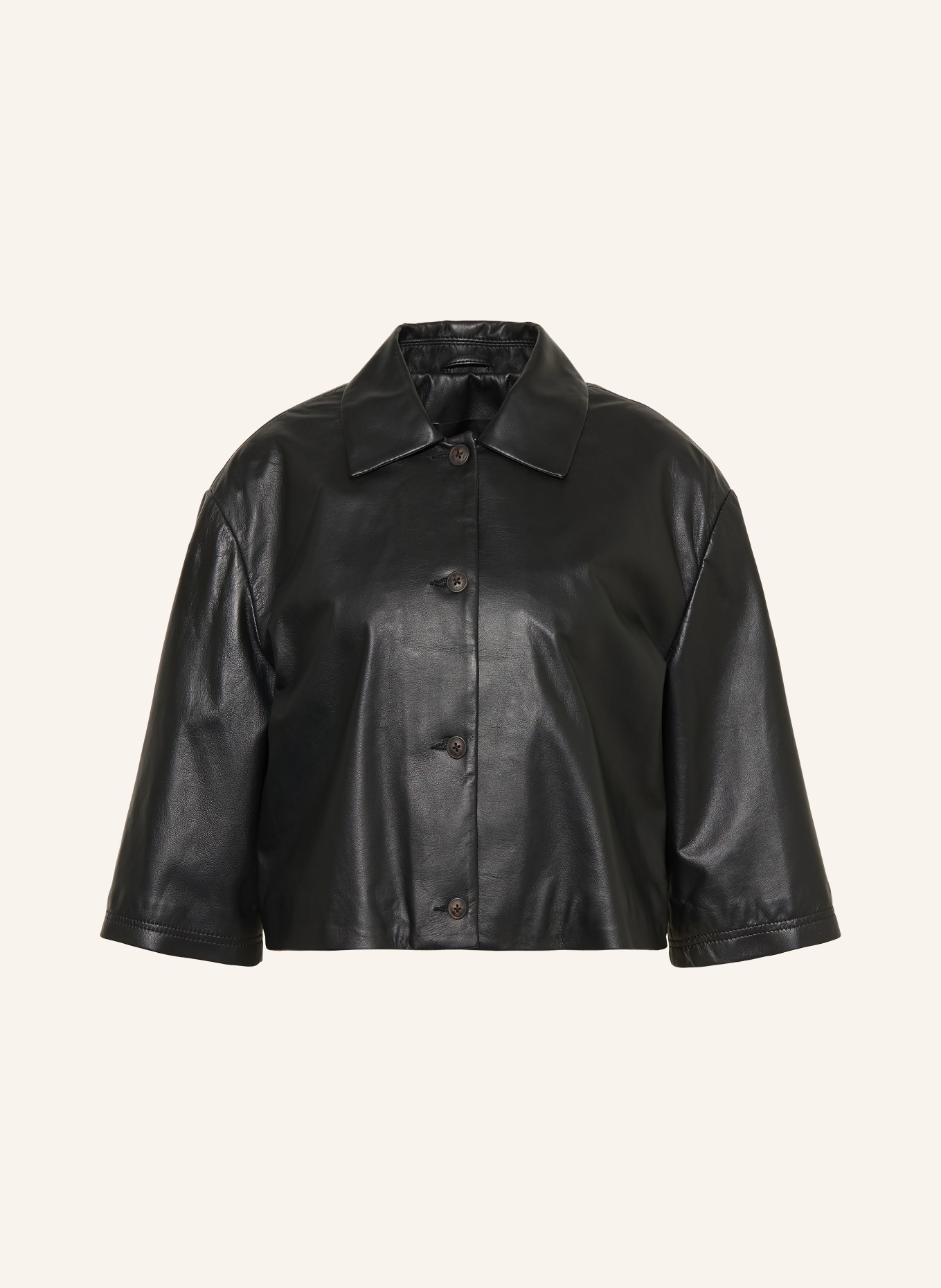 STUDIO AR HOLLIS Leather Jacket with 3/4-Length Sleeves: BLACK