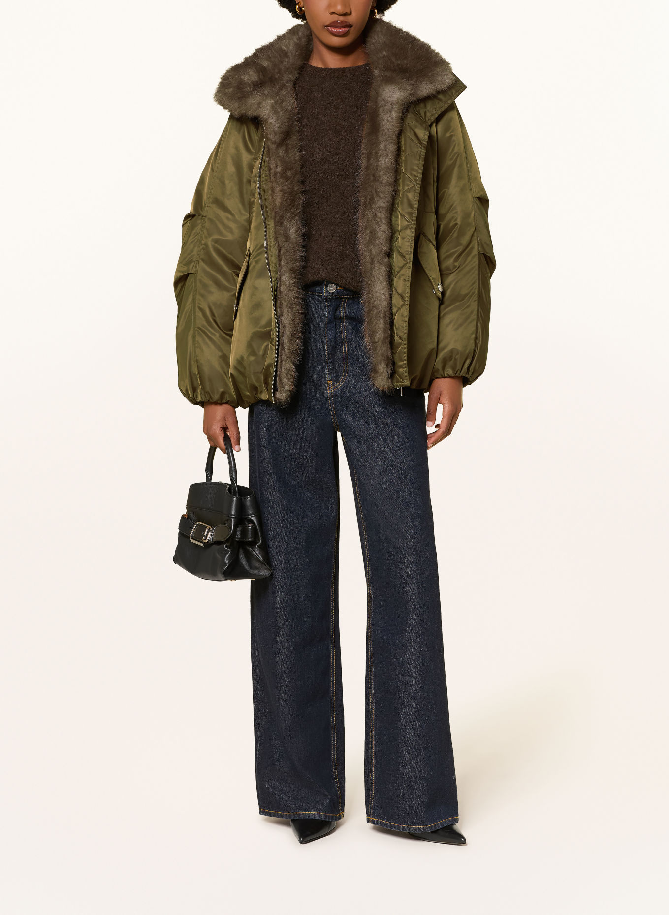 STAND STUDIO Blouson THILDA mit abnehmbarem Kunstfell: KHAKI