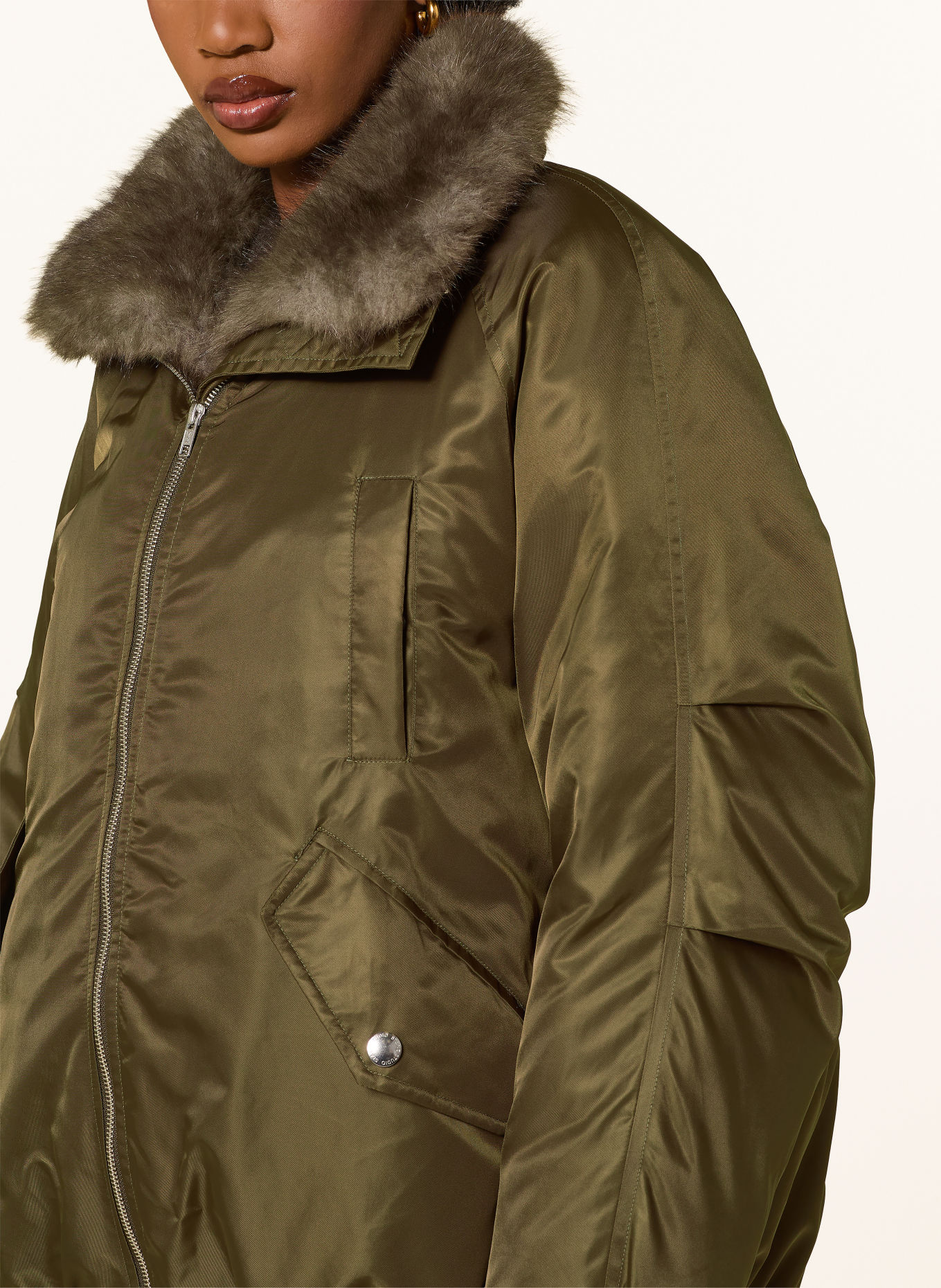 STAND STUDIO Blouson THILDA mit abnehmbarem Kunstfell: KHAKI