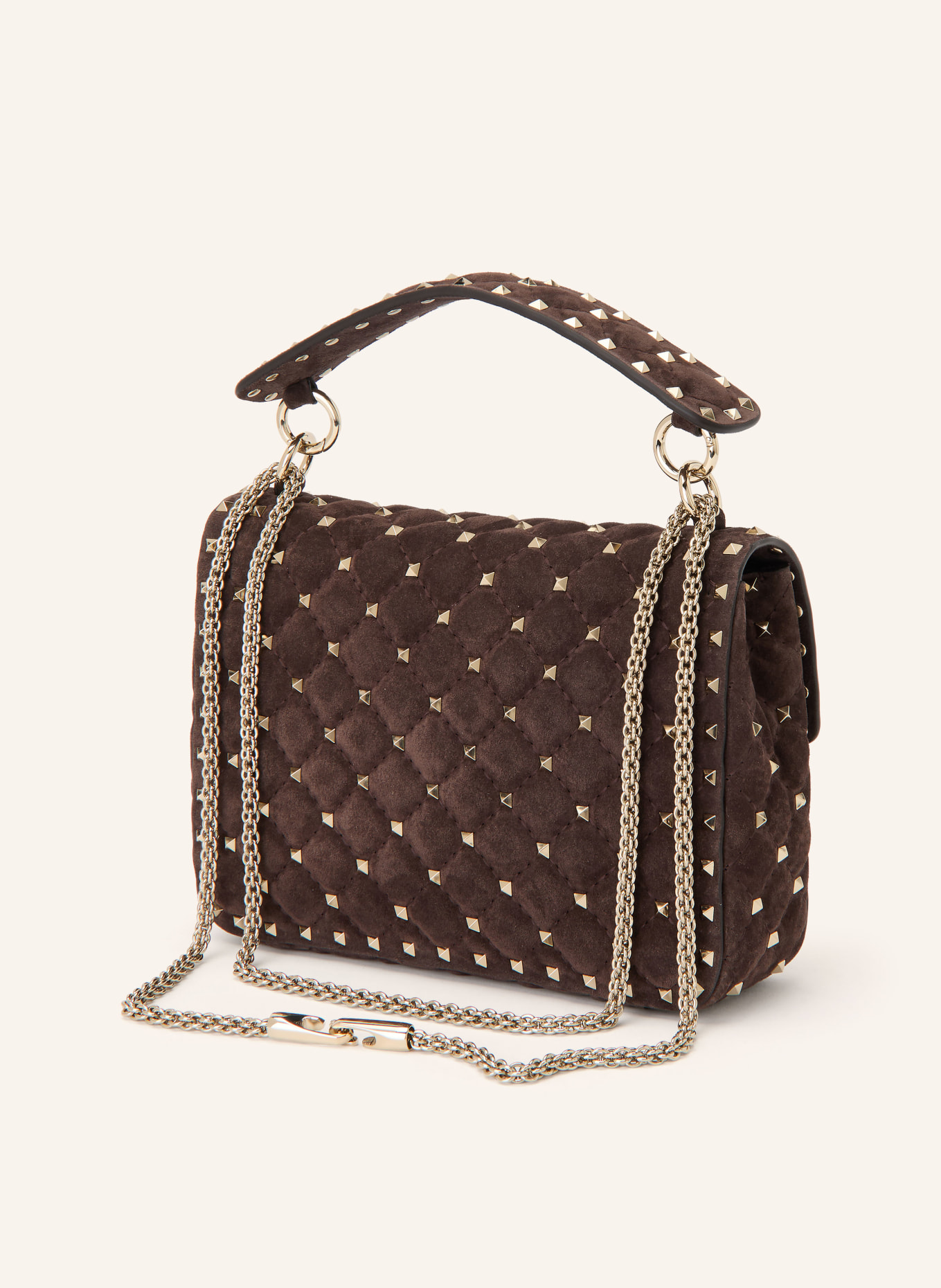 VALENTINO GARAVANI Umhängetasche ROCKSTUD SPIKE MEDIUM mit Nieten: DUNKELBRAUN / GOLD