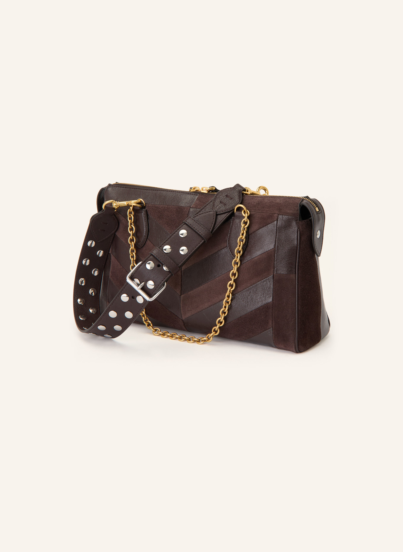 VALENTINO GARAVANI PANTHEA Handbag with Rhinestones: DARK BROWN / GOLD / BROWN