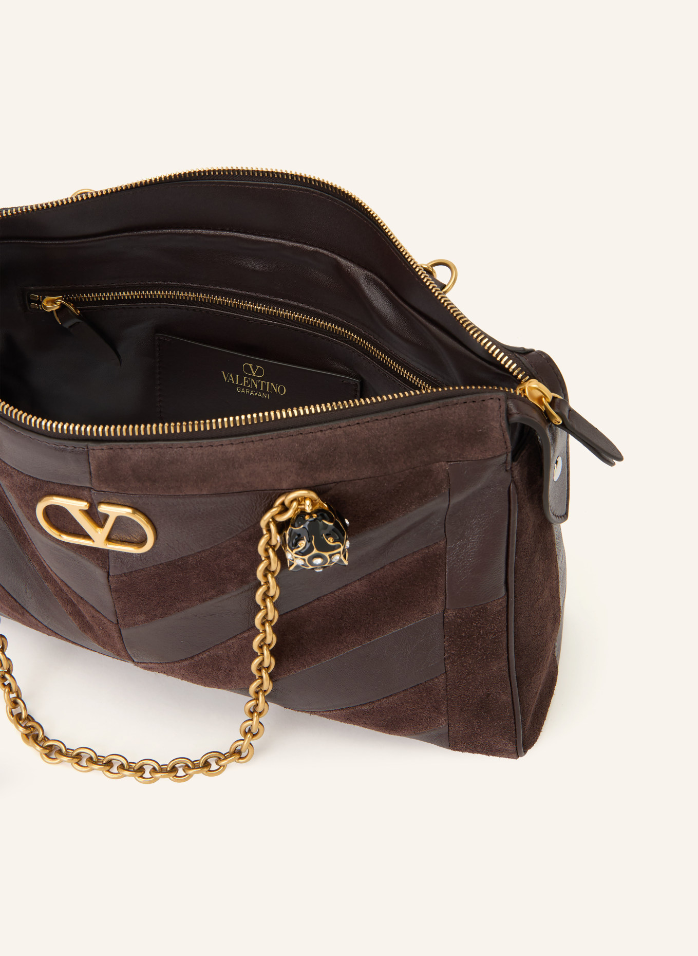 VALENTINO GARAVANI PANTHEA Handbag with Rhinestones: DARK BROWN / GOLD / BROWN