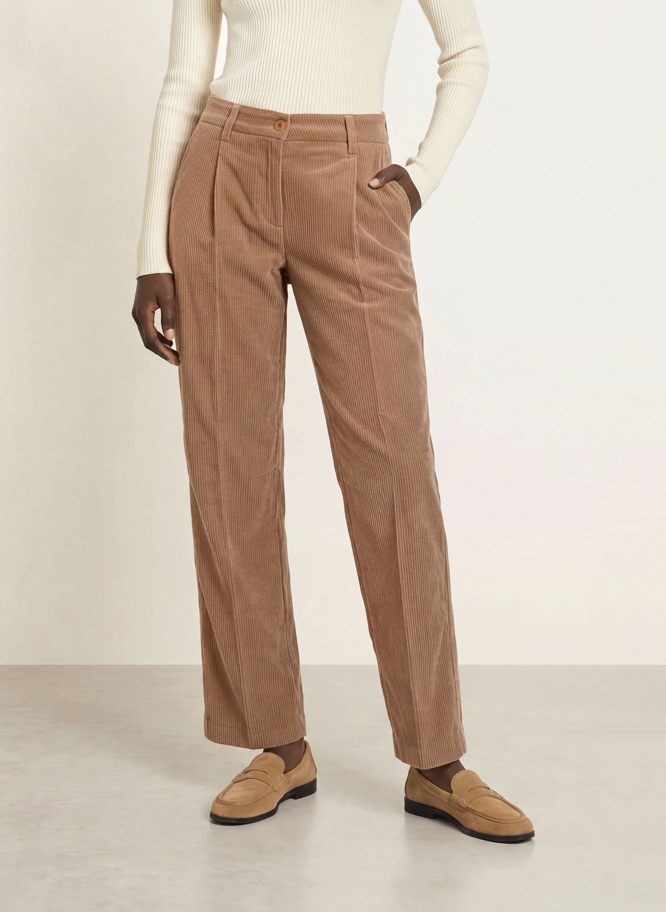 CAMBIO Pantalon en velours côtelé ORTENSIA: MARRON CLAIR