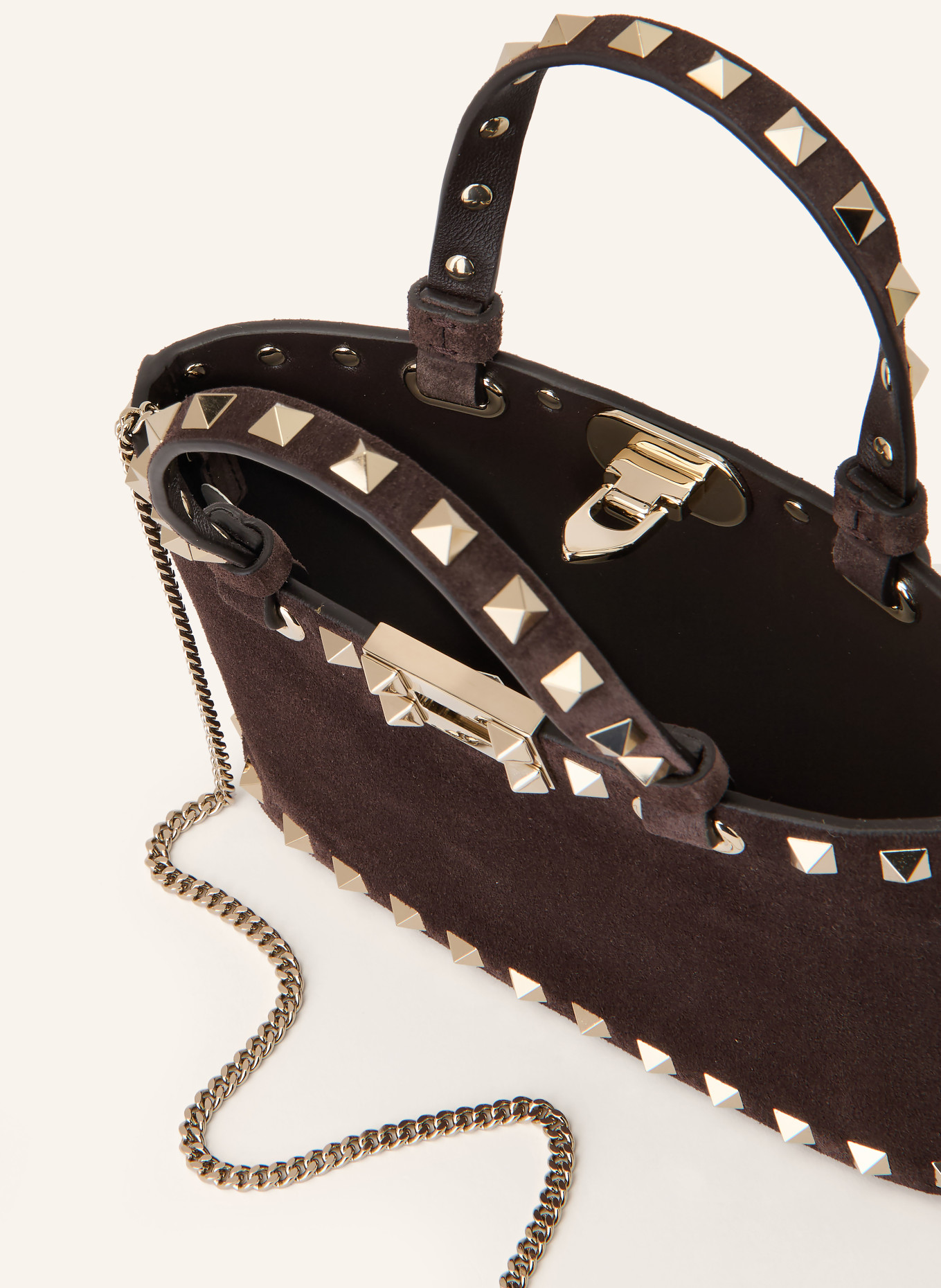 VALENTINO GARAVANI Umhängetasche ROCKSTUD MINI mit Nieten: DUNKELBRAUN