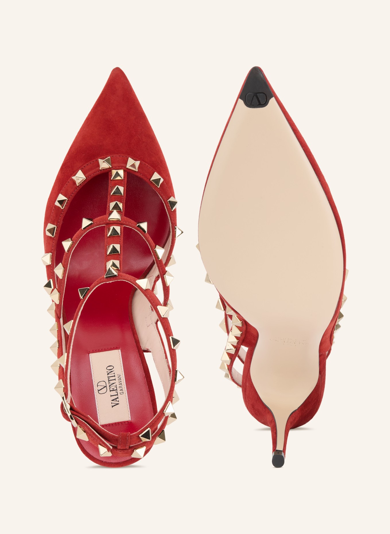 VALENTINO GARAVANI Slingbacks ROCKSTUD avec rivets: ROUGE / OR