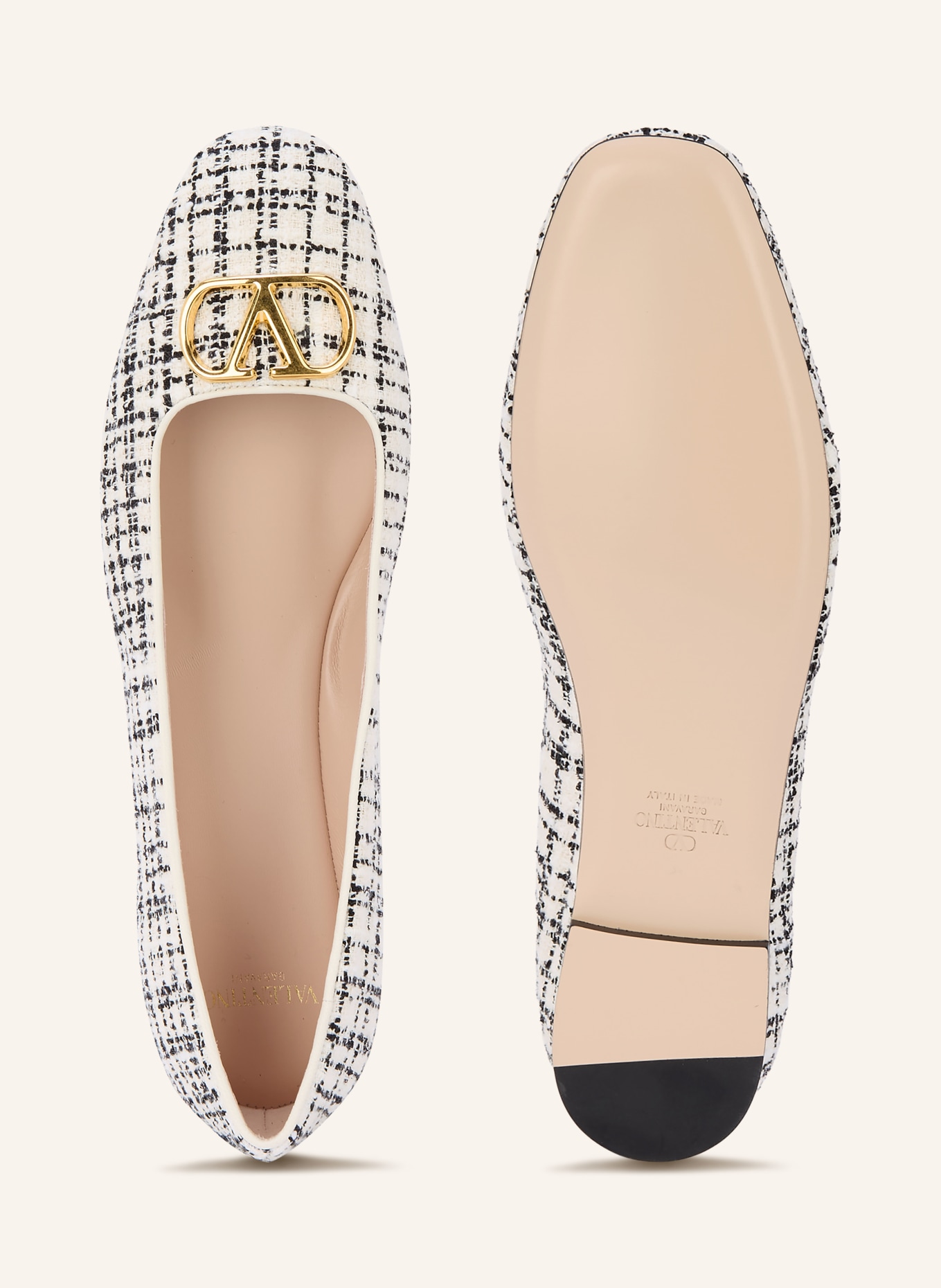 VALENTINO GARAVANI VLOGO SIGNATURE Ballerinas: WHITE / GOLD / BLACK