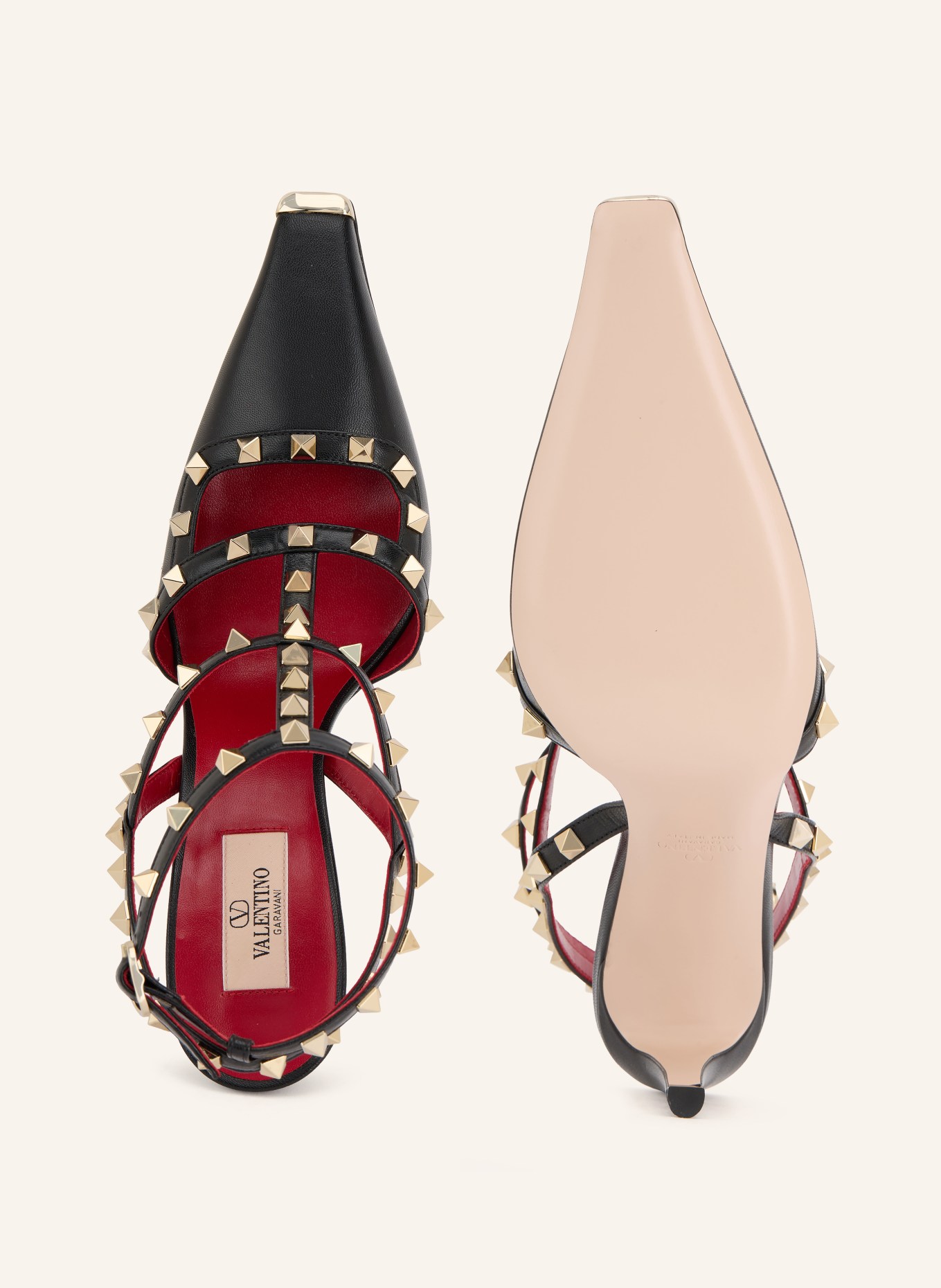 VALENTINO GARAVANI Slingpumps ROCKSTUD s cvočky: ČERNÁ / ZLATÁ