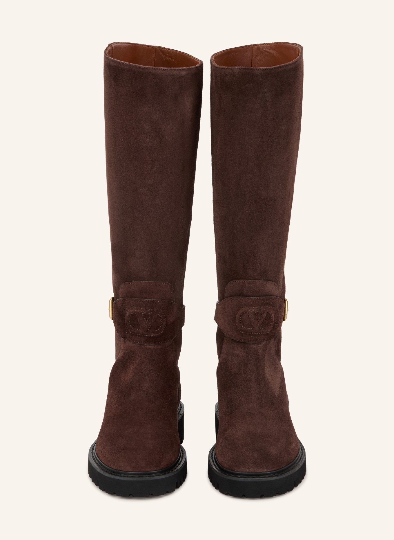 VALENTINO GARAVANI Bottes VLOGO SIGNATURE: MARRON FONCÉ / OR