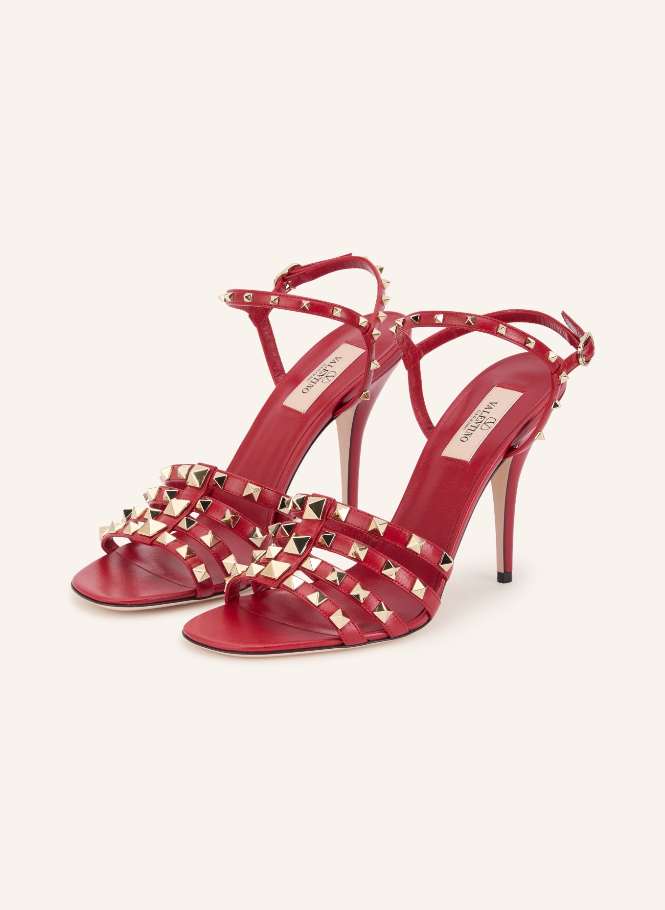 VALENTINO GARAVANI Sandalettes ROCKSTUD avec rivets: ROUGE FONCÉ / OR