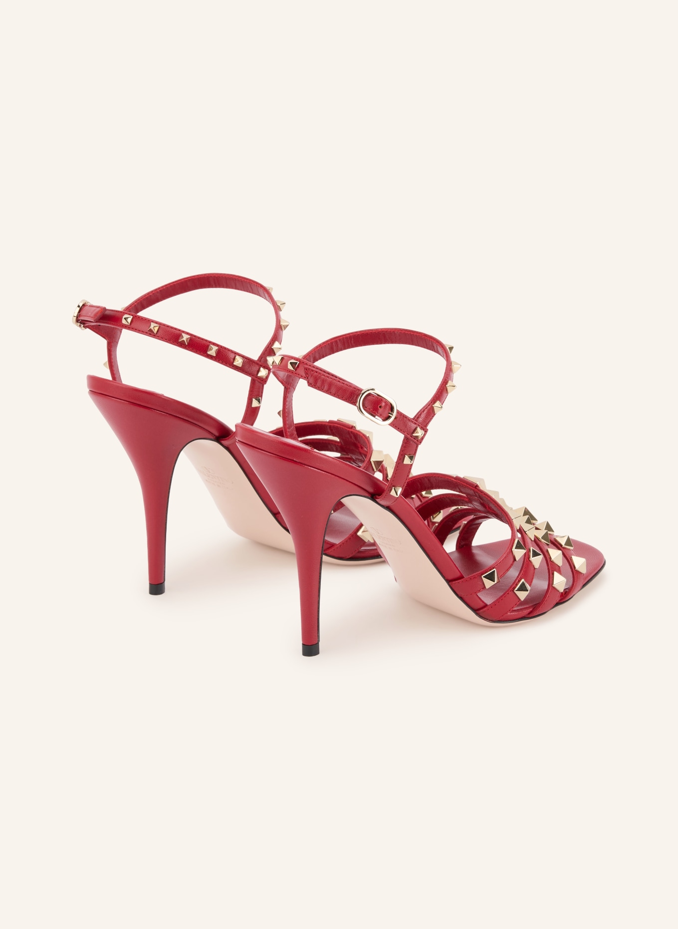VALENTINO GARAVANI Sandalettes ROCKSTUD avec rivets: ROUGE FONCÉ / OR