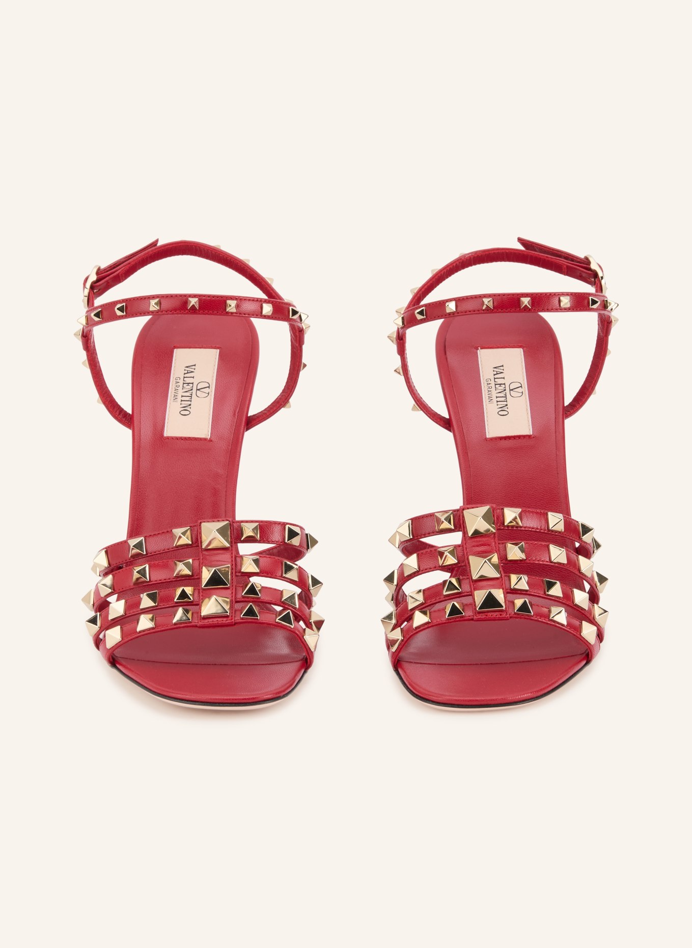 VALENTINO GARAVANI Sandalettes ROCKSTUD avec rivets: ROUGE FONCÉ / OR