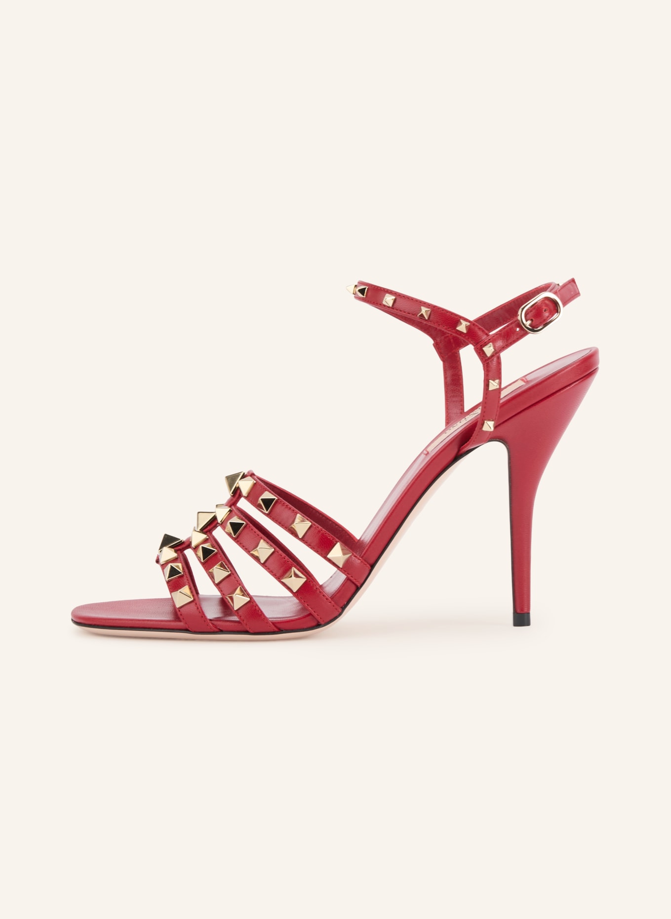 VALENTINO GARAVANI Sandalettes ROCKSTUD avec rivets: ROUGE FONCÉ / OR