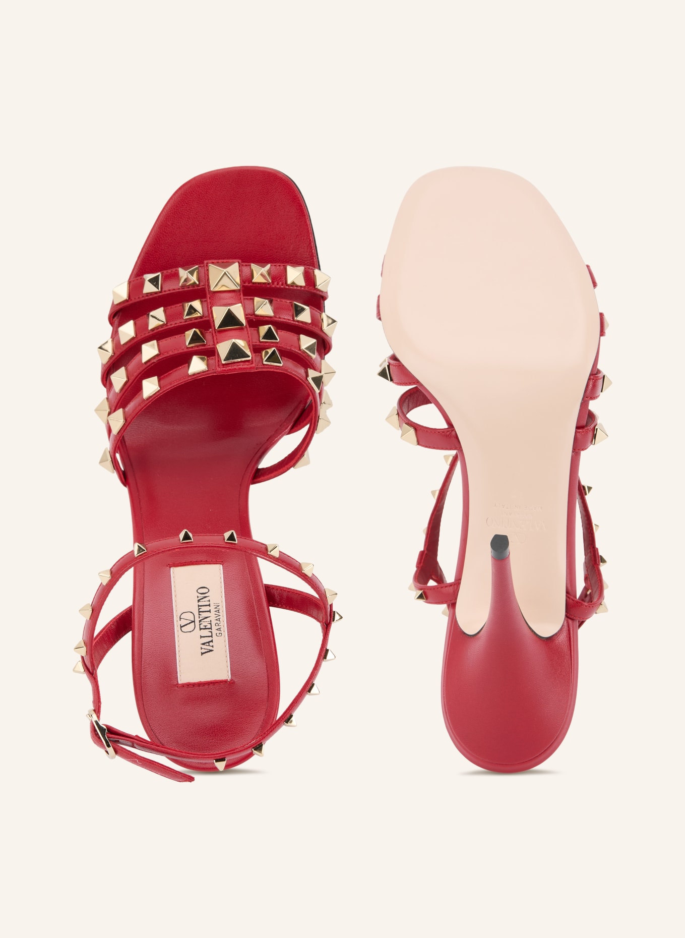 VALENTINO GARAVANI Sandalettes ROCKSTUD avec rivets: ROUGE FONCÉ / OR