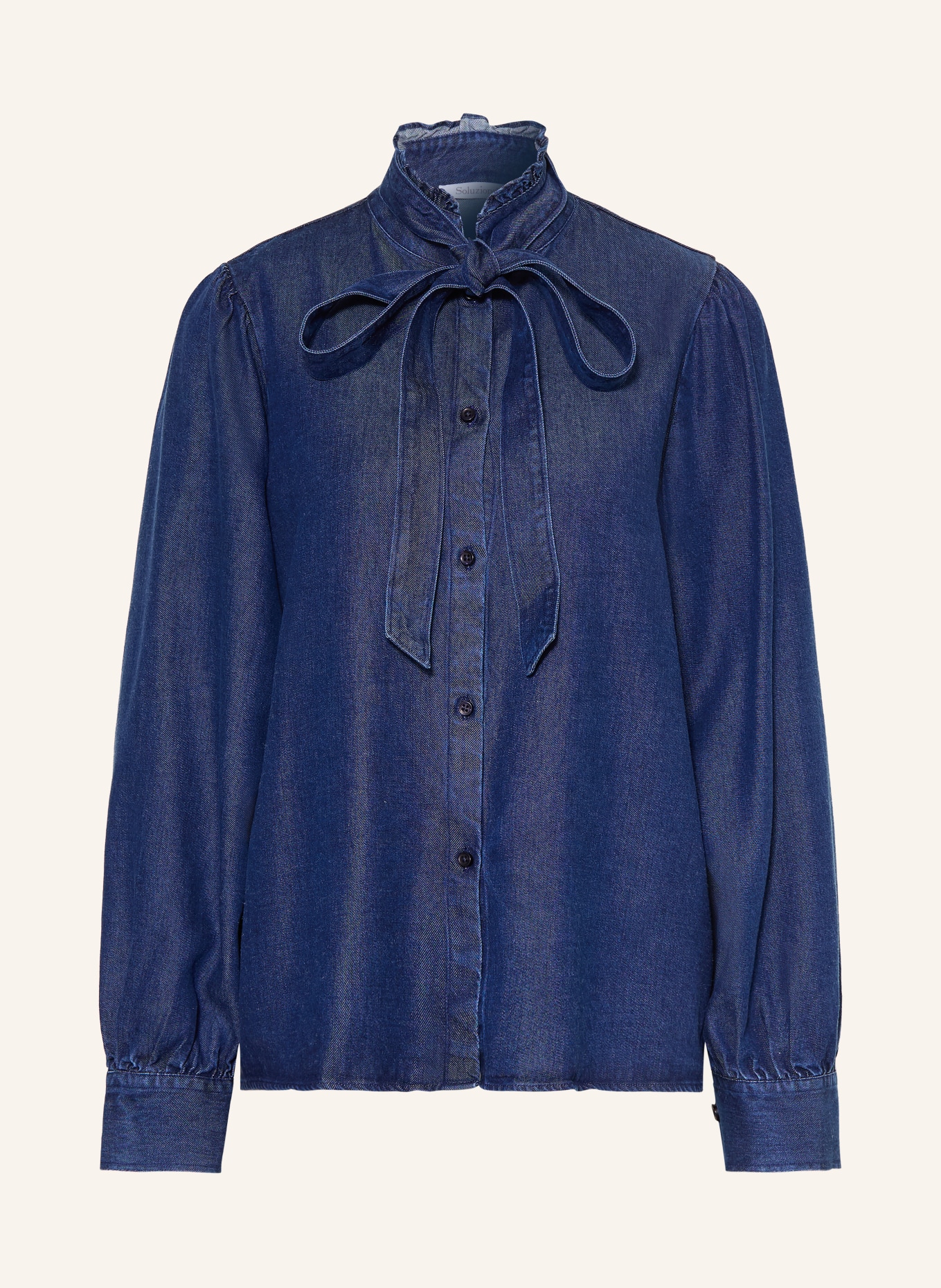 Soluzione Strikblouse met strik in jeanslook: DONKERBLAUW