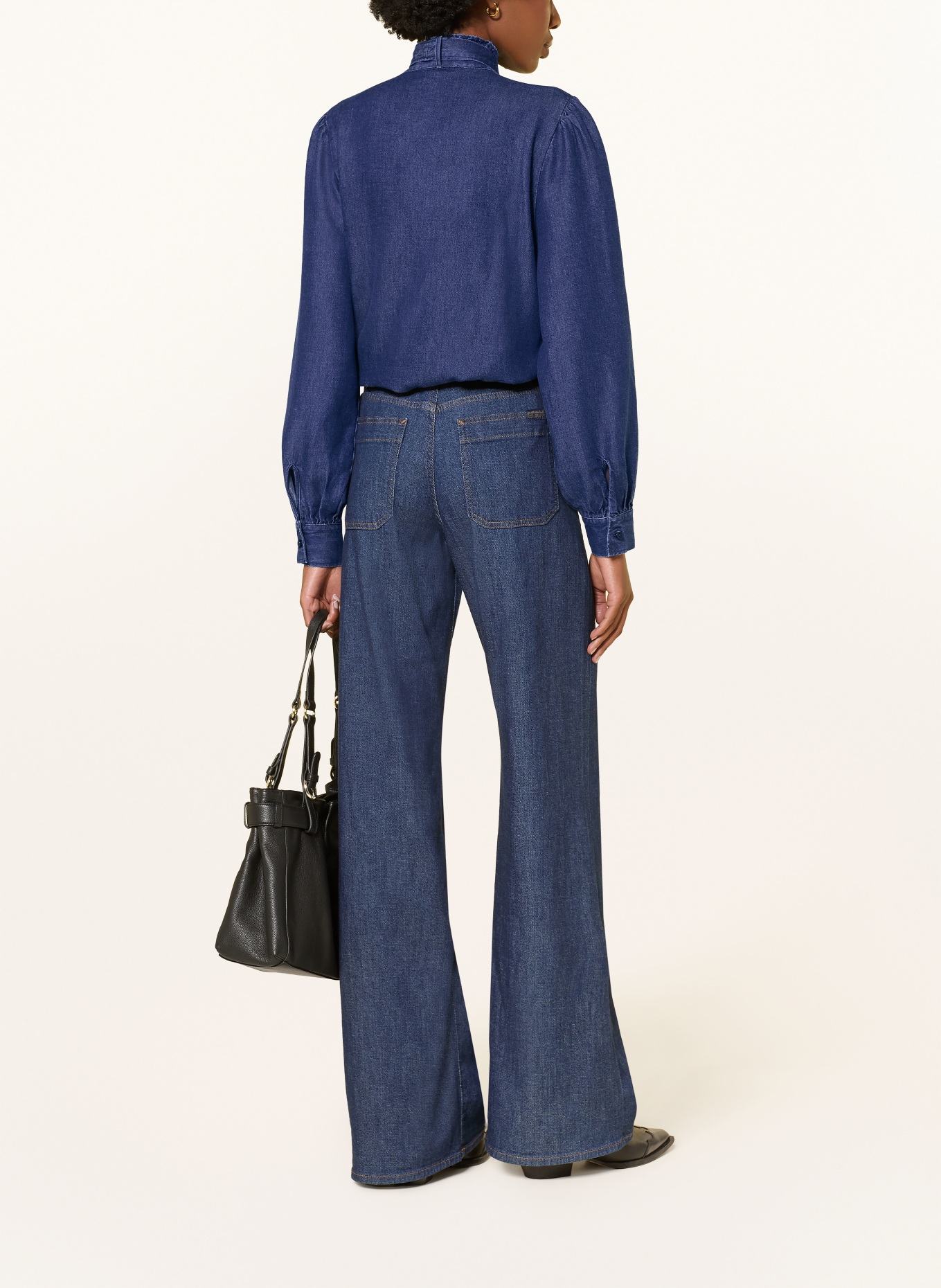 Soluzione Strikblouse met strik in jeanslook: DONKERBLAUW