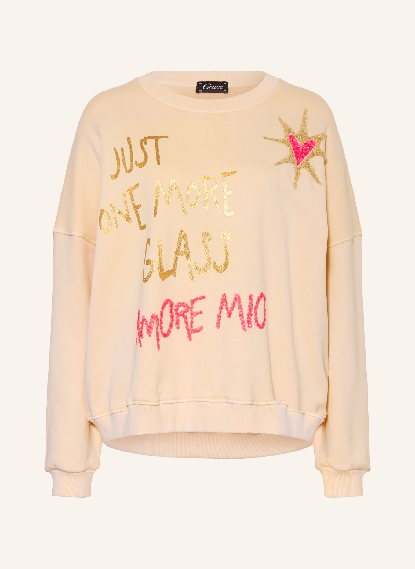 Grace AMORE Sweatshirt with Sequins: CREAM / GOLD / NEON PINK