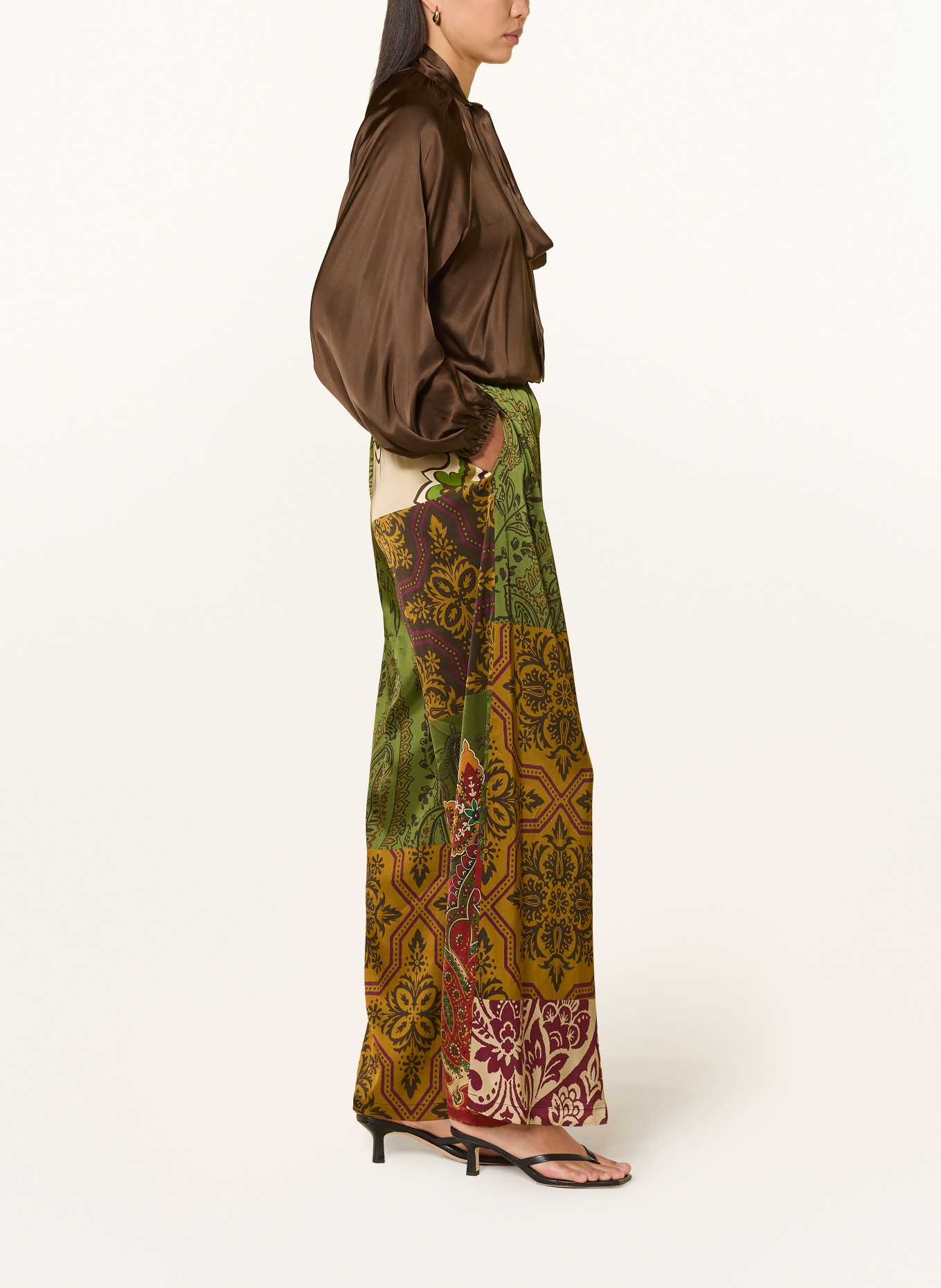 Grace ROMA Satin Pants: OLIVE / CAMEL / CREAM