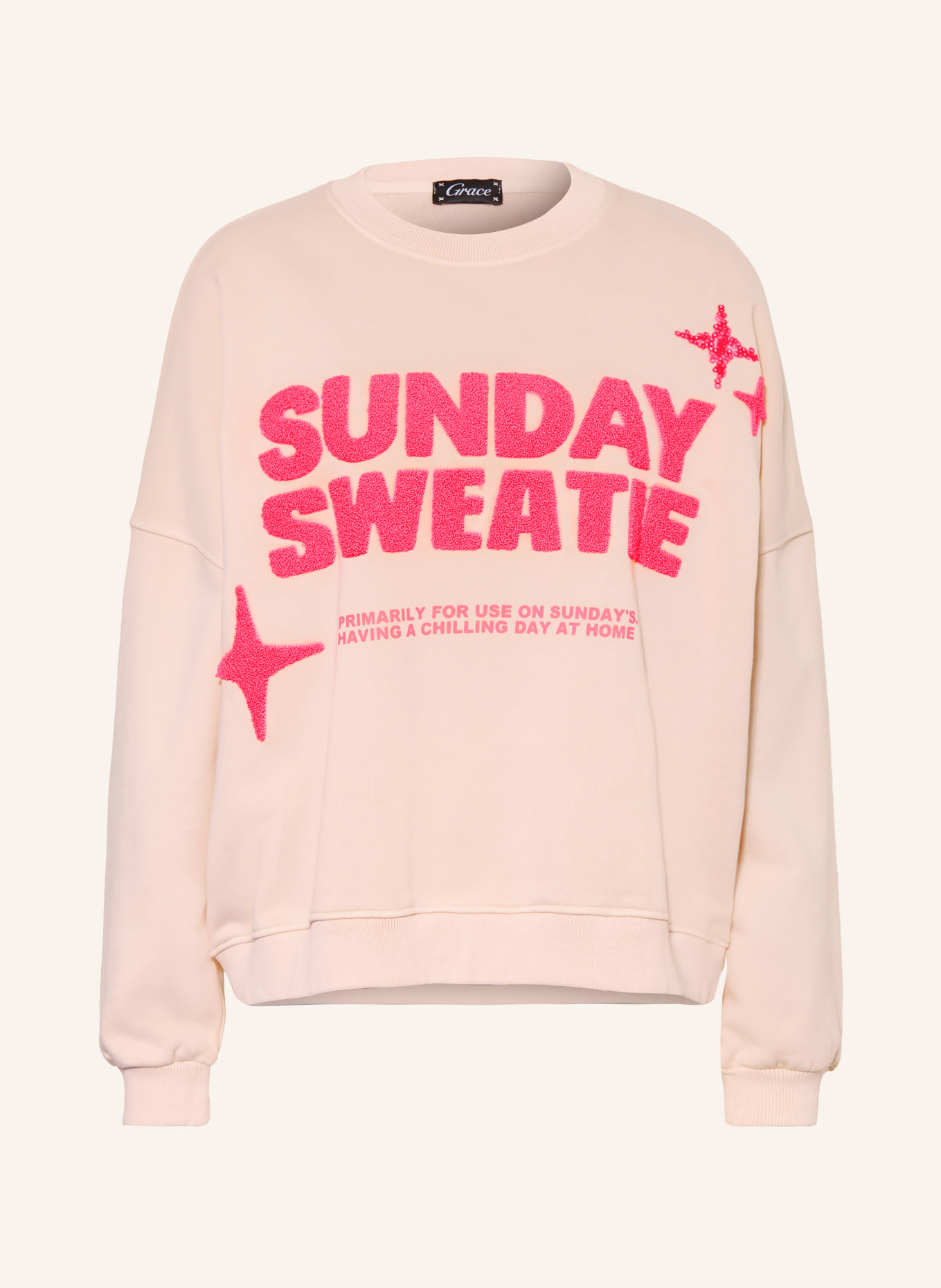 Grace SUNDAY SWEATIE Sweatshirt: CREAM / NEON PINK