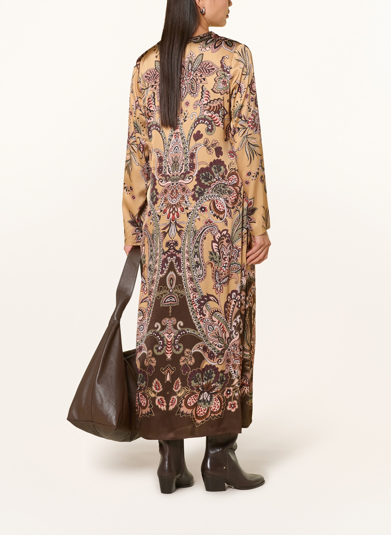 Grace ELLIE Satin Dress: CAMEL / DARK BROWN / PINK