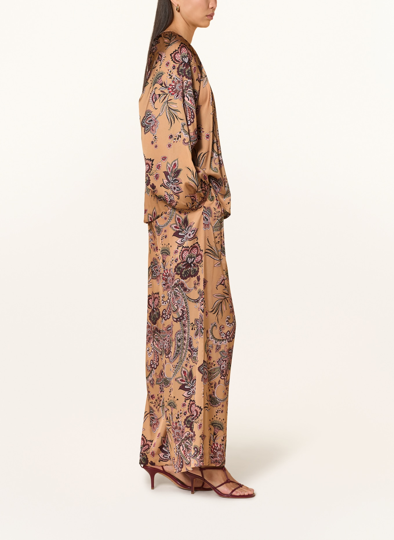 Grace ELLIE Satin Pants: CAMEL / LIGHT PINK / LIGHT GREEN
